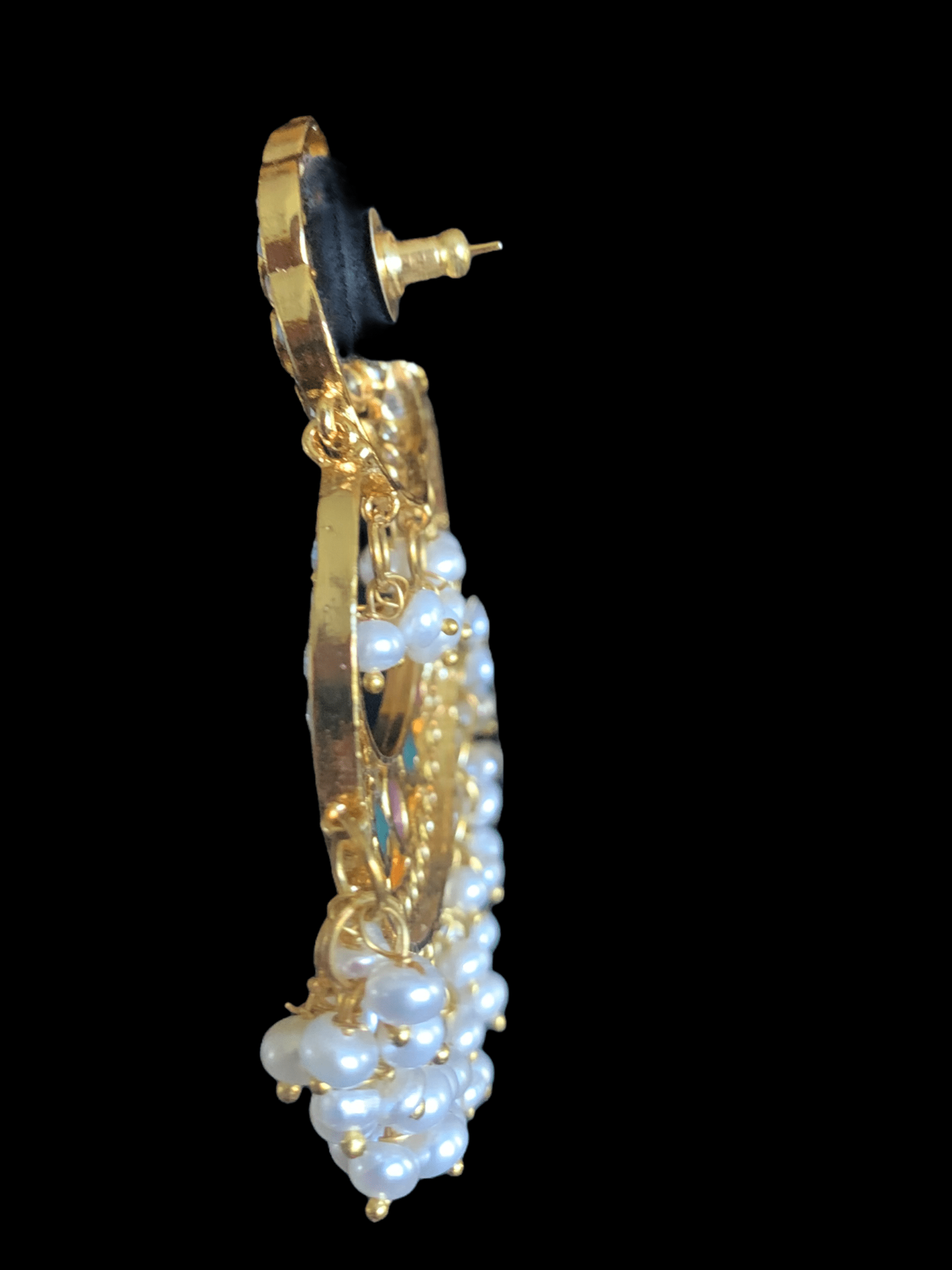 DER266 kainat Chandbali in fresh water pearls - ruby emerald ( READY TO SHIP )