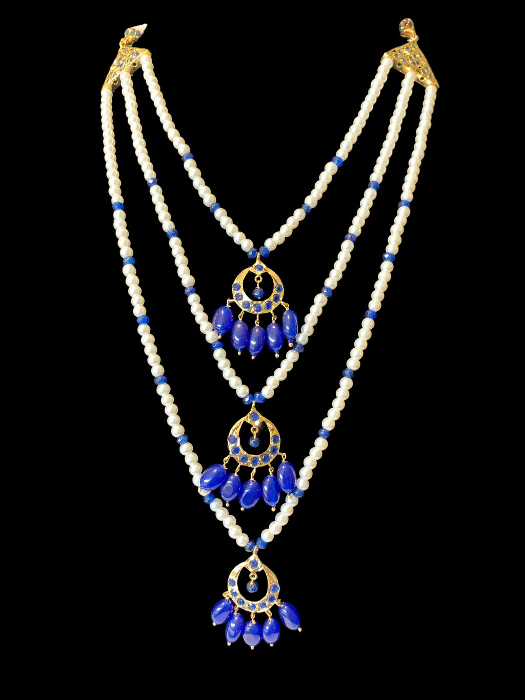 SAT69 Seema three layer  necklace with chandbali- Blue ( READY TO SHIP )