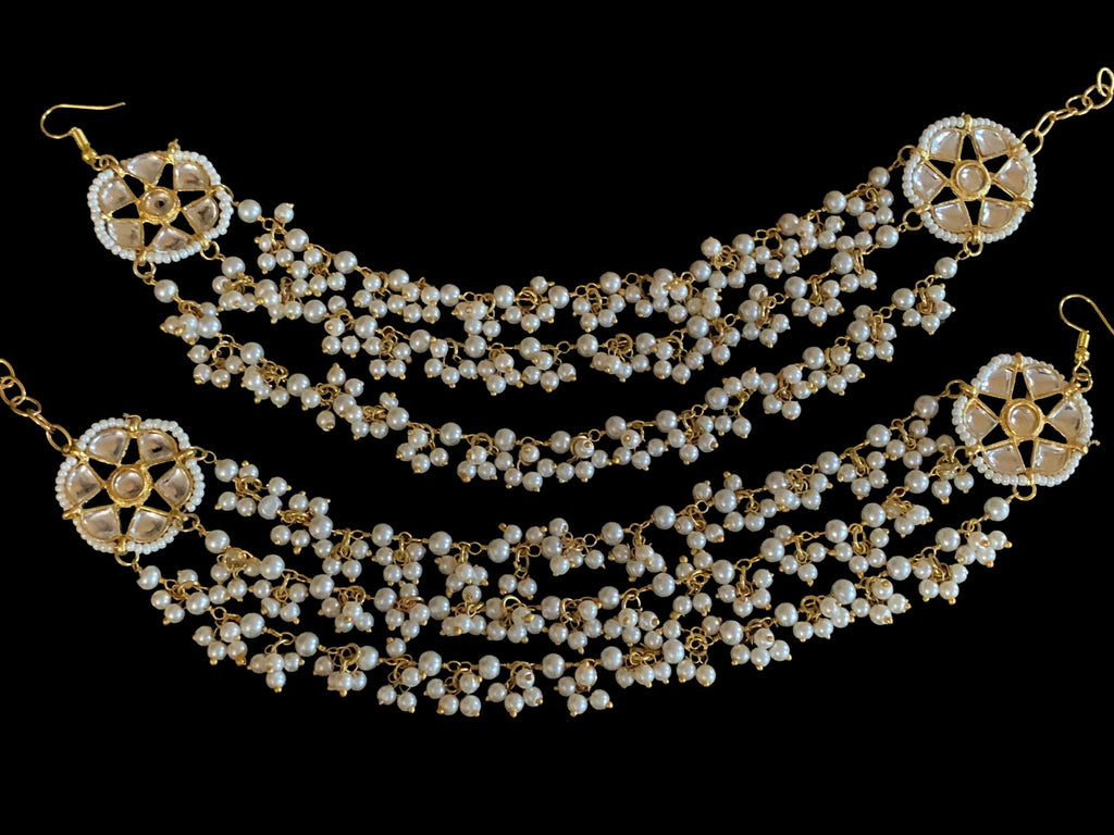 Kundan and pearl ear supports  ( SHIPS IN 3 WEEKS )