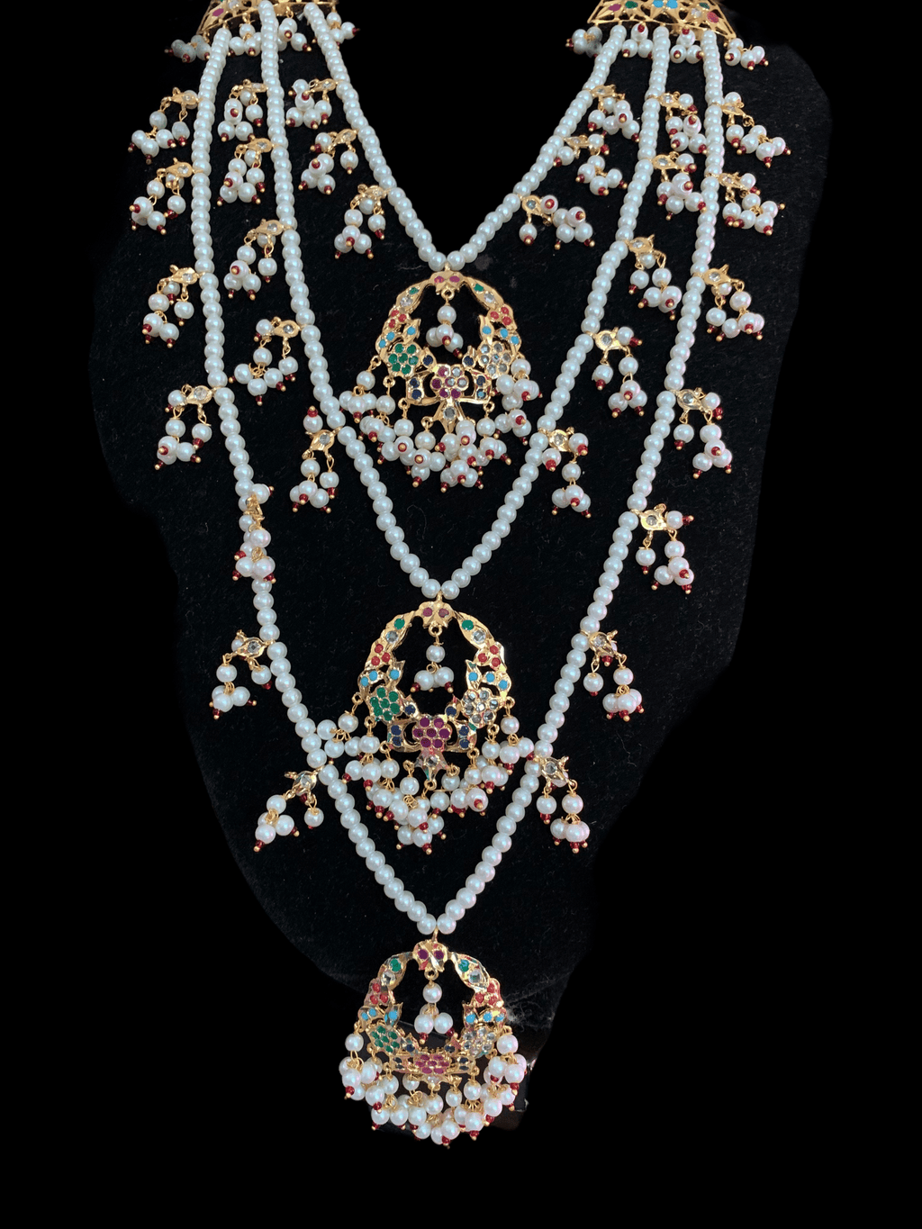 SAT43 Madhuri three layer bridal navratan set ( READY TO SHIP )