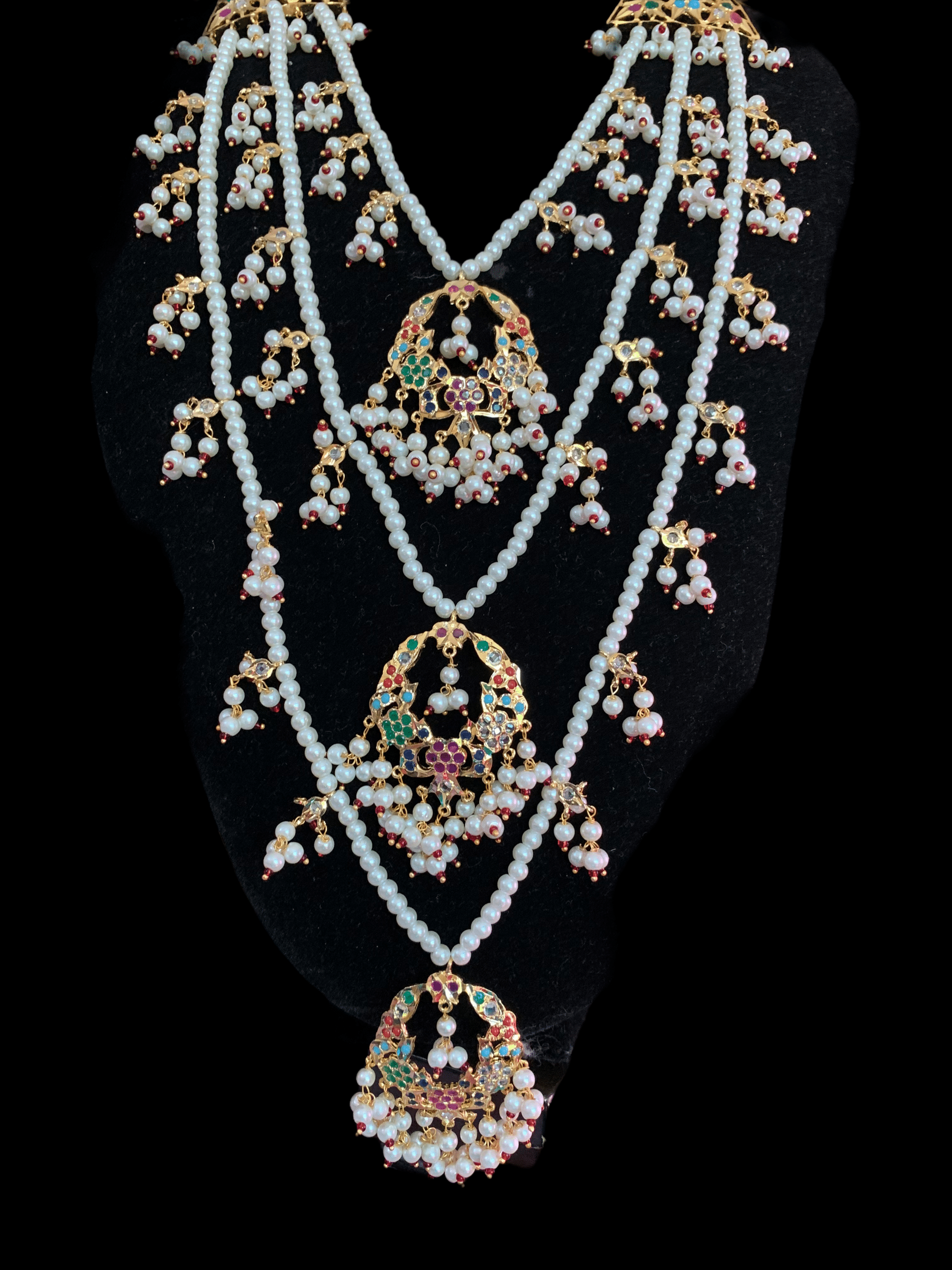 SAT43 Madhuri three layer bridal navratan set ( READY TO SHIP )