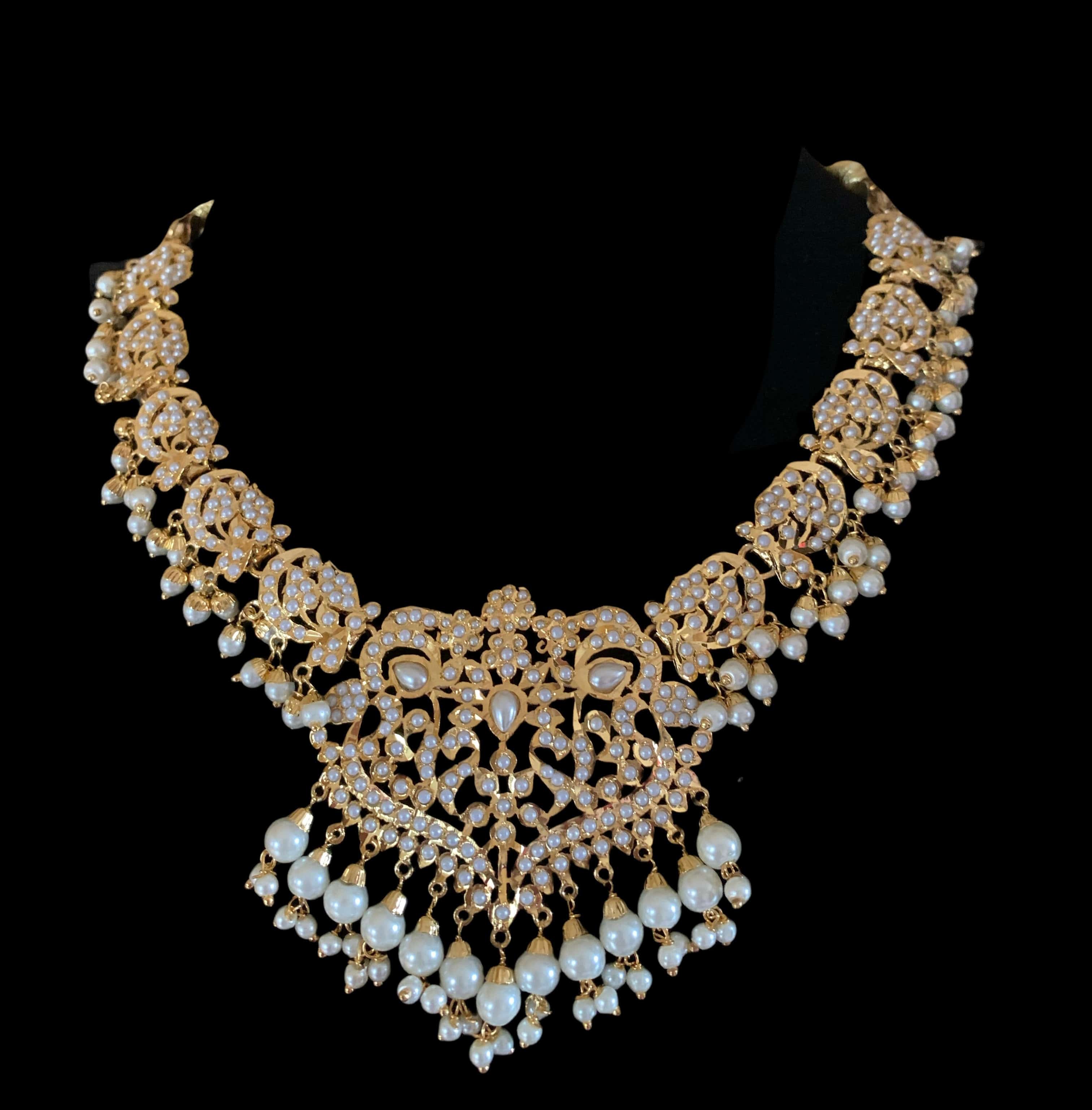 NS71  Neeli jadau pearl necklace with earrings tika (READY TO SHIP )