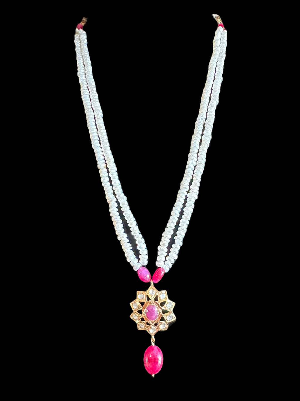 Ruby  with pearl pendant set in gold plated silver ( READY TO SHIP)