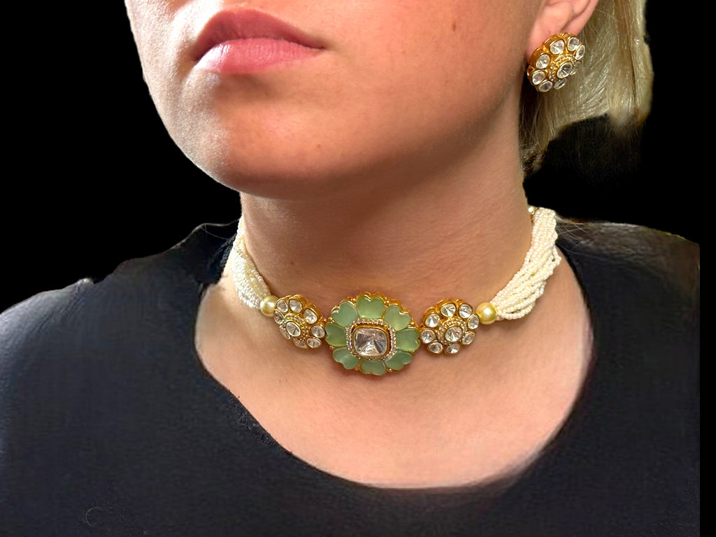 C256 high quality Polki choker with earrings ( READY TO SHIP )