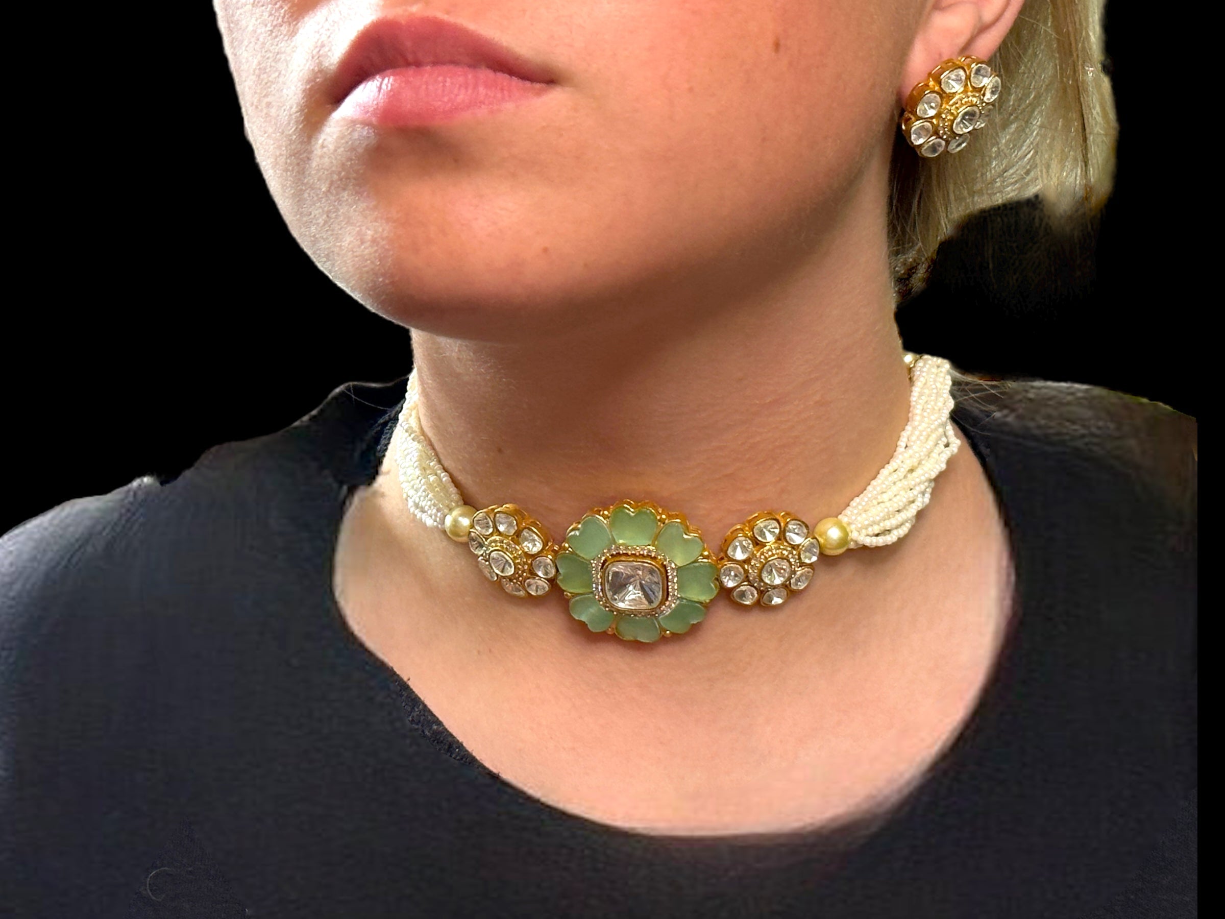 C256 high quality Polki choker with earrings ( READY TO SHIP )