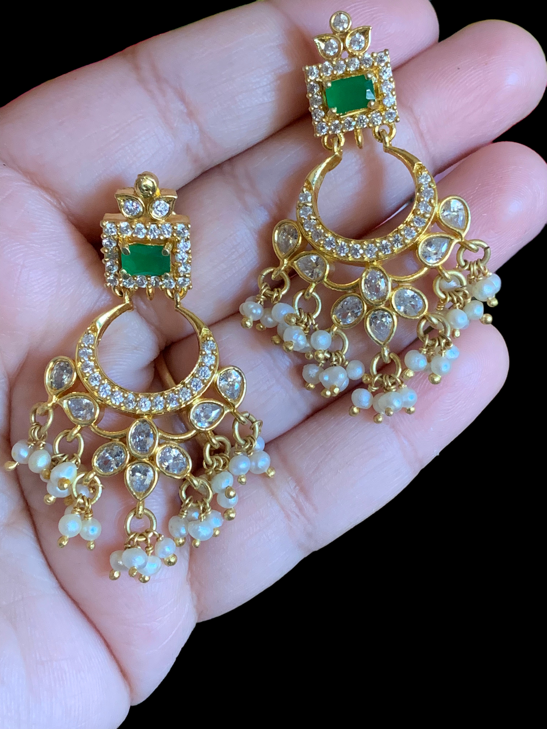 92.5 silver with gold plated Cz earrings with fresh water pearls