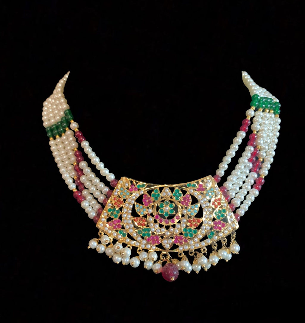 NS180 Ava short necklace set in Navratan ( SHIPS IN 3 WEEKS )