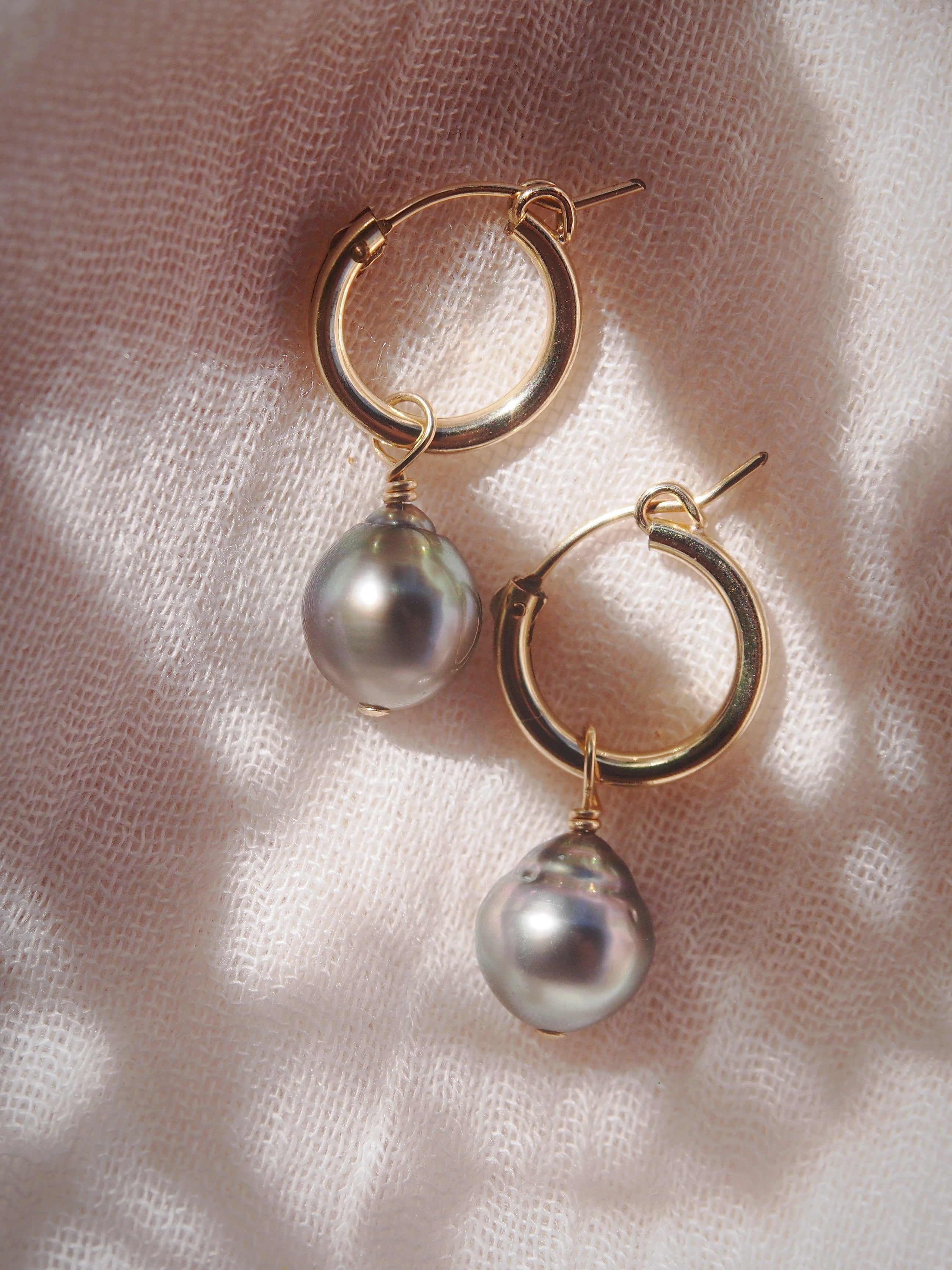 Gold Filled Latch Tahitian Pearl Hoop Earrings - Ahe