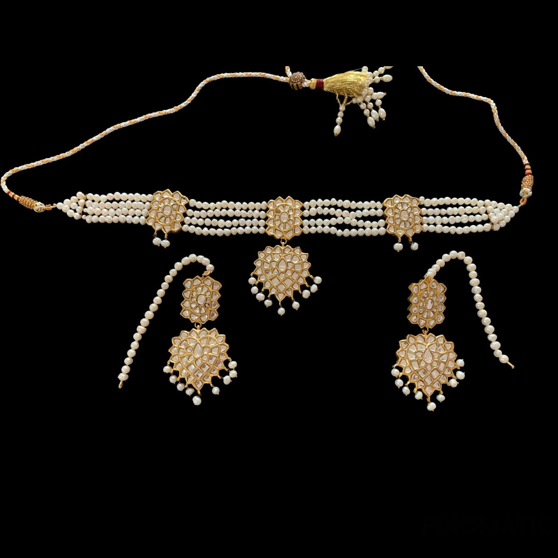 C73 Zara kundan choker in fresh water pearls  ( READY TO SHIP )