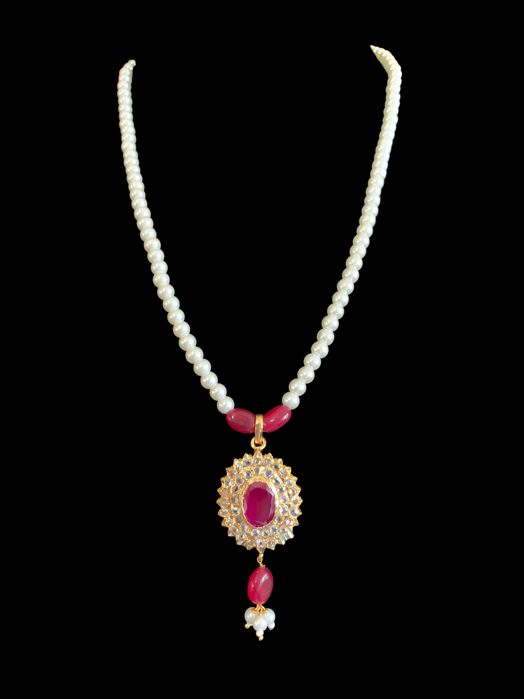 PS419 MEYAM Hyderabadi pendant set in ruby ( SHIPS IN 3 WEEKS )