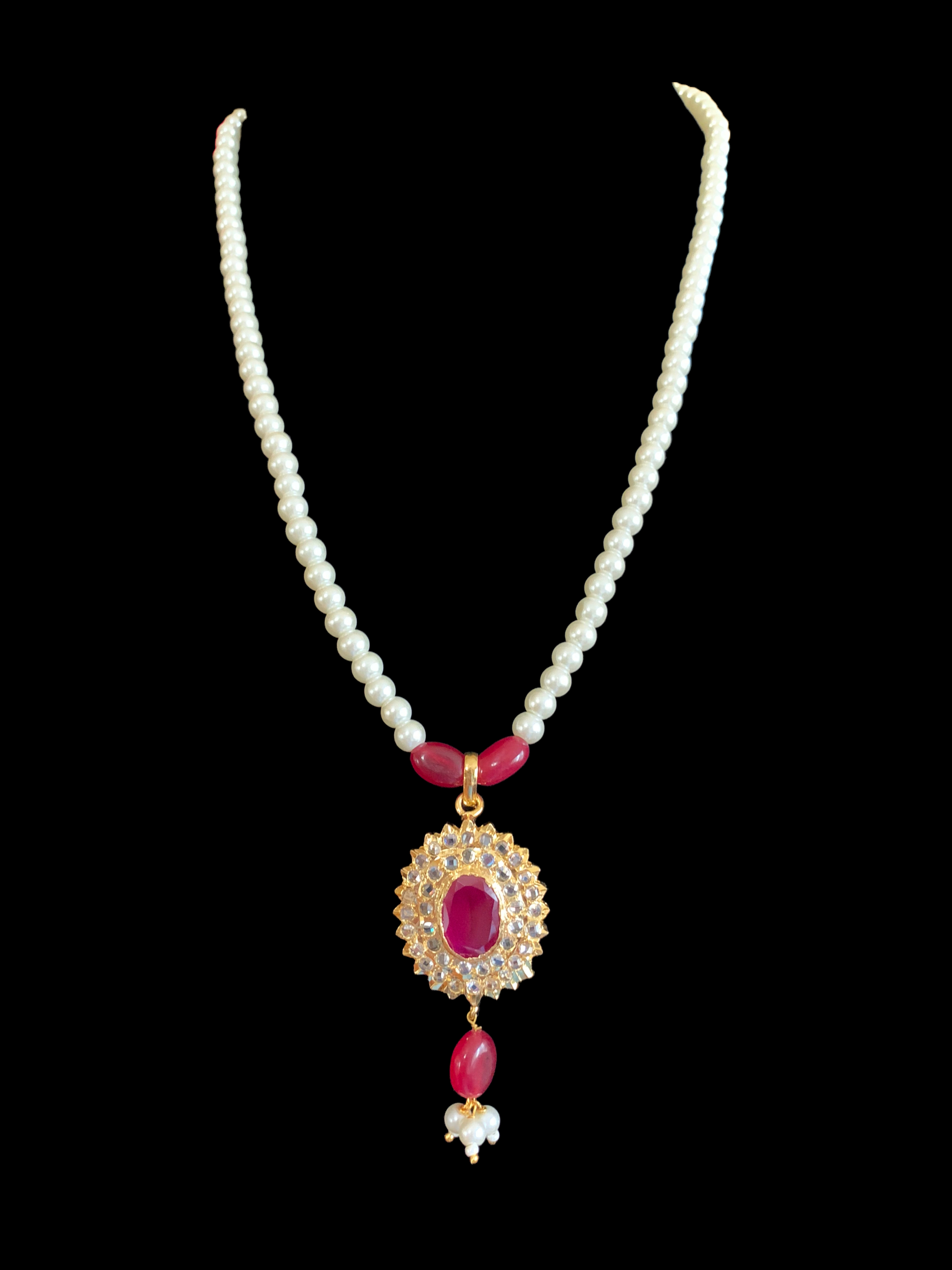 PS419 MEYAM Hyderabadi pendant set in ruby ( SHIPS IN 3 WEEKS )