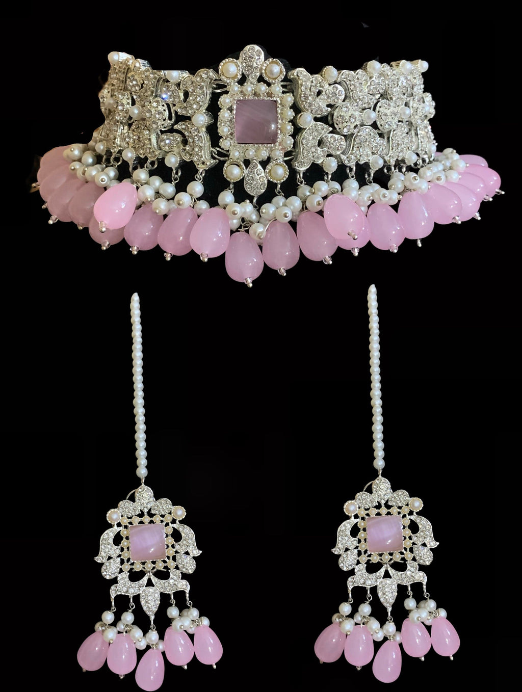 BR10 Anisa zircon bridal set - pink ( SHIPS IN 3 WEEKS  )