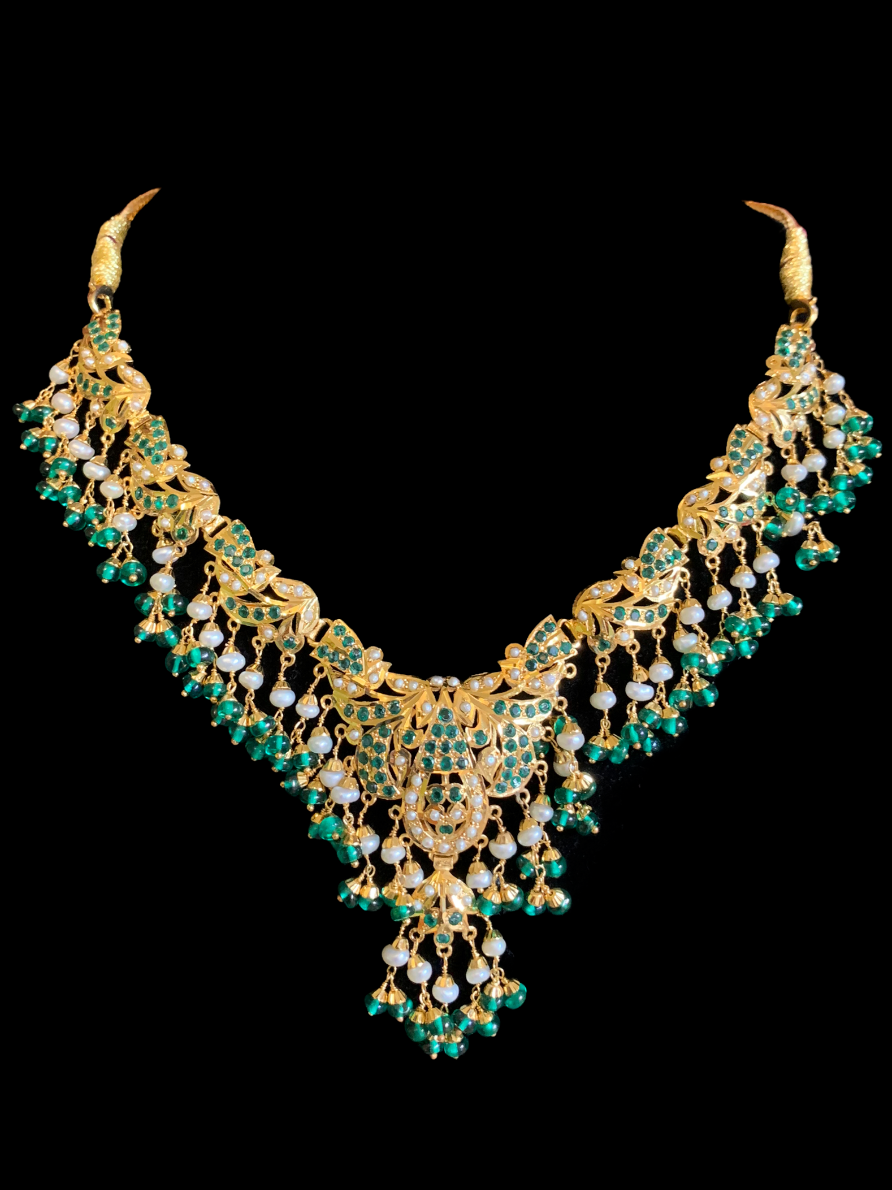 FARISA gold plated silver necklace set in emerald ( SHIPS IN 5 WEEKS )