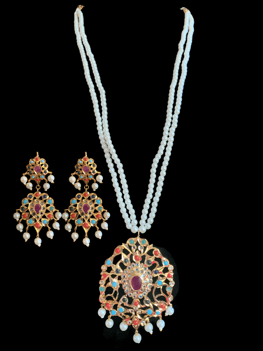 PS386 Hima navratan Pendant set with earrings (READY TO SHIP  )