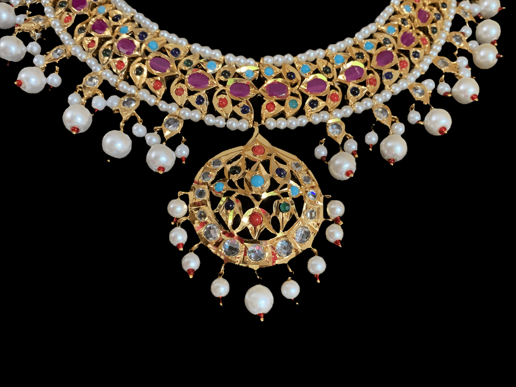 NS96 Neema navratan hyderabadi necklace set ( SHIPS IN 4 WEEKS)