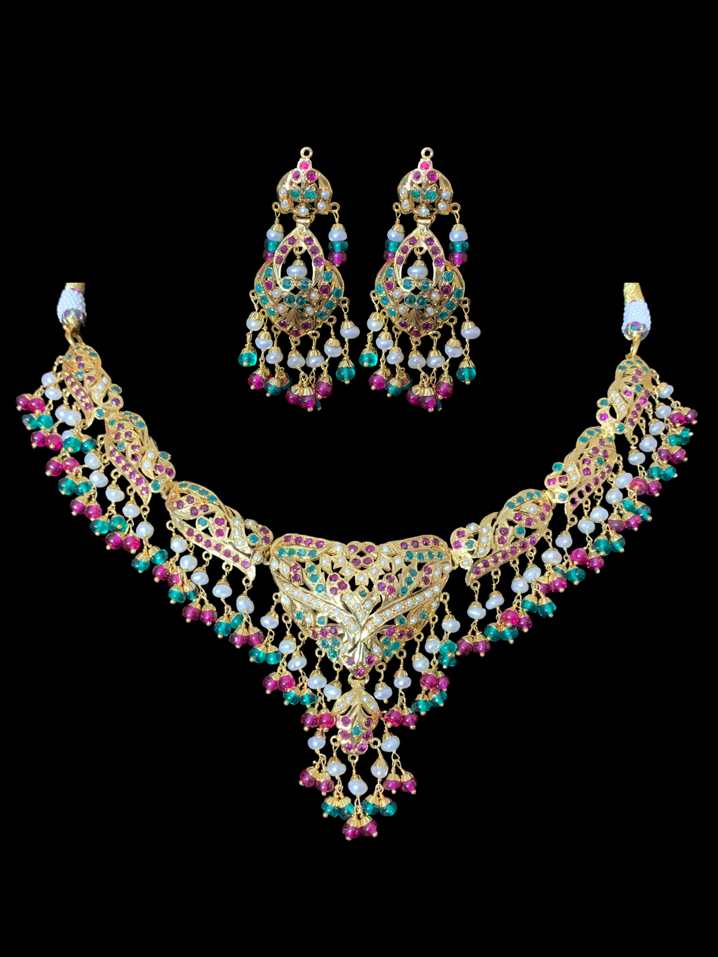 SAANVI Ruby emerald gold plated silver necklace set ( READY TO SHIP)