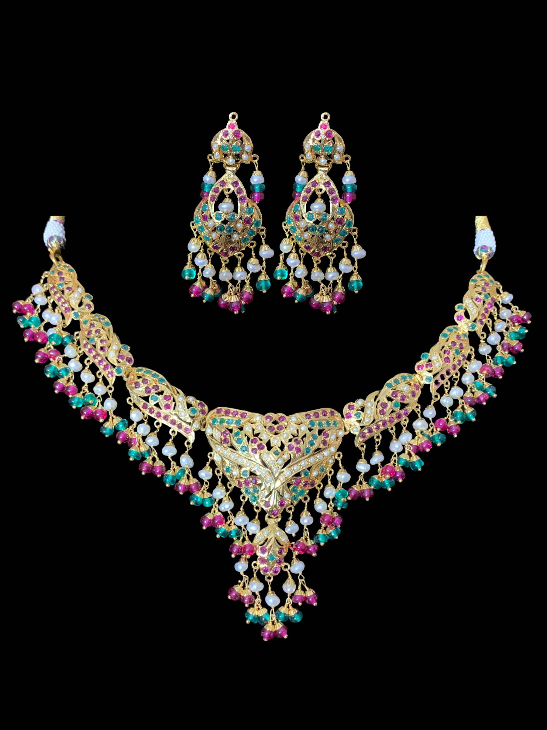 SAANVI Ruby emerald gold plated silver necklace set ( READY TO SHIP)