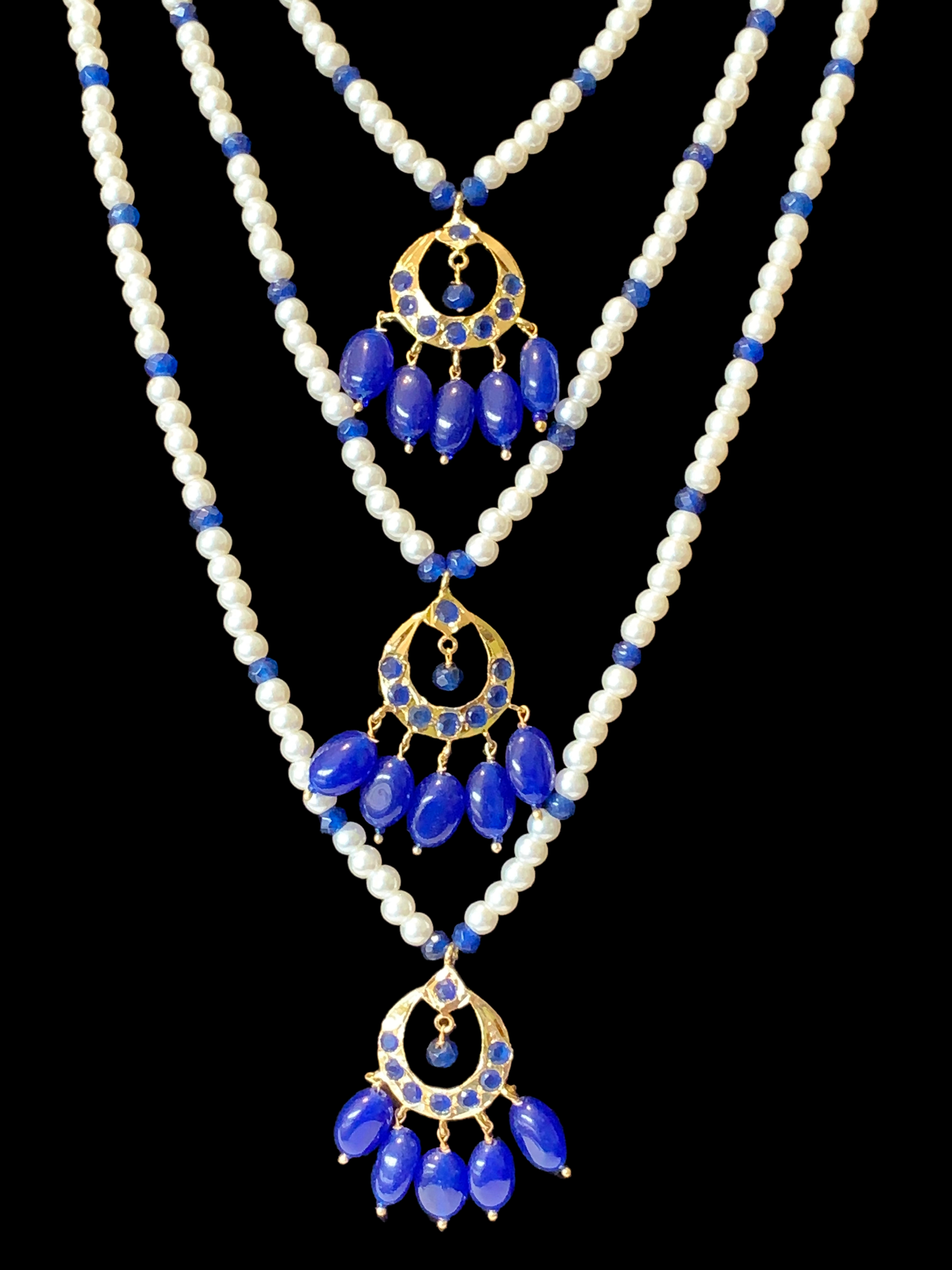 SAT69 Seema three layer  necklace with chandbali- Blue ( READY TO SHIP )