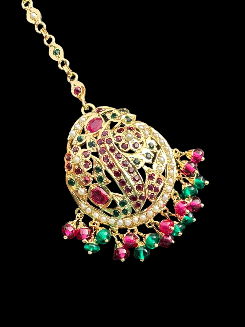 Gold plated silver tika in ruby emerald ( READY TO SHIP )