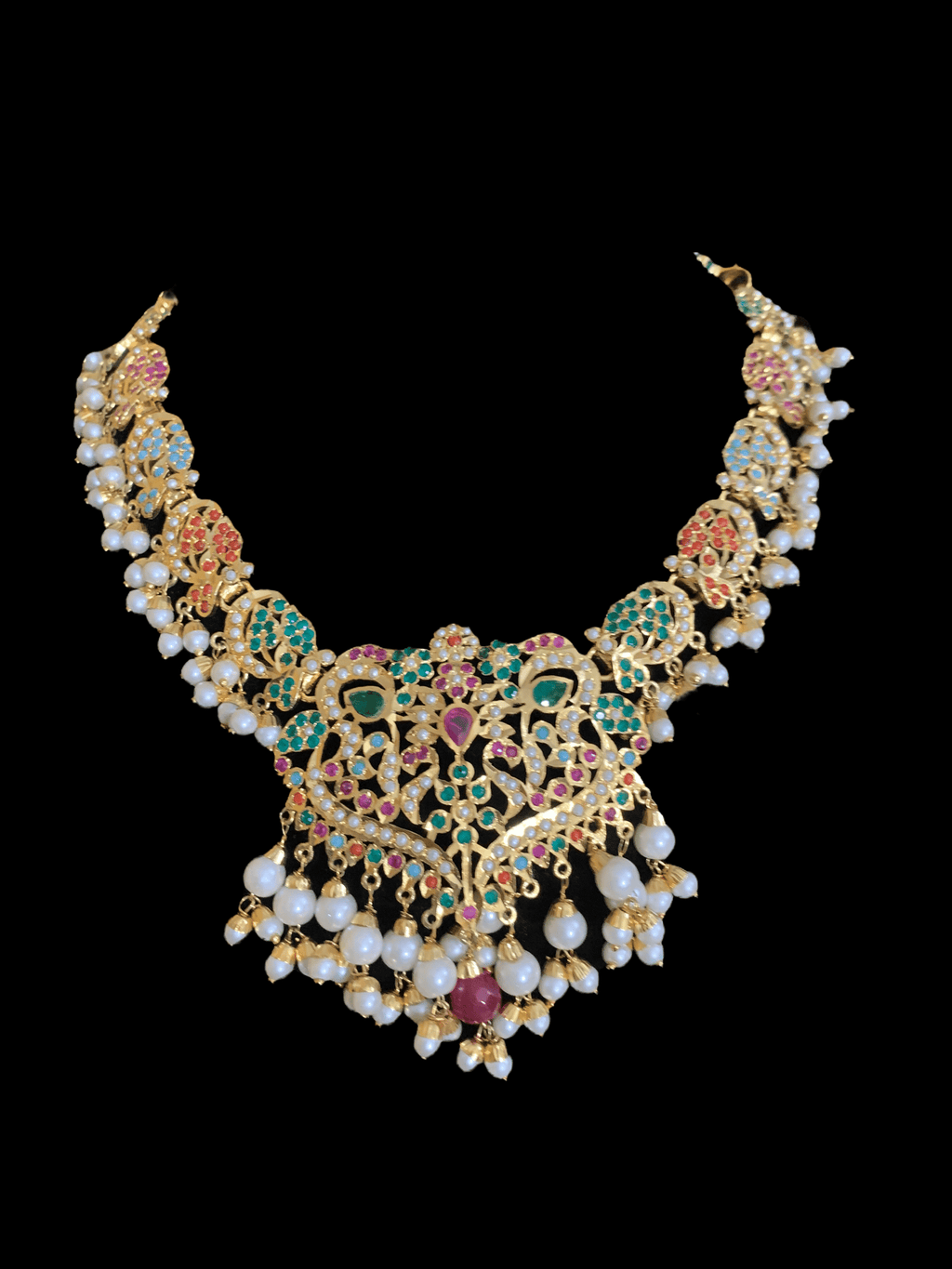 NS70 Neeli navratan jadau pearl necklace with earrings tika (SHIPS IN 3 WEEKS  )