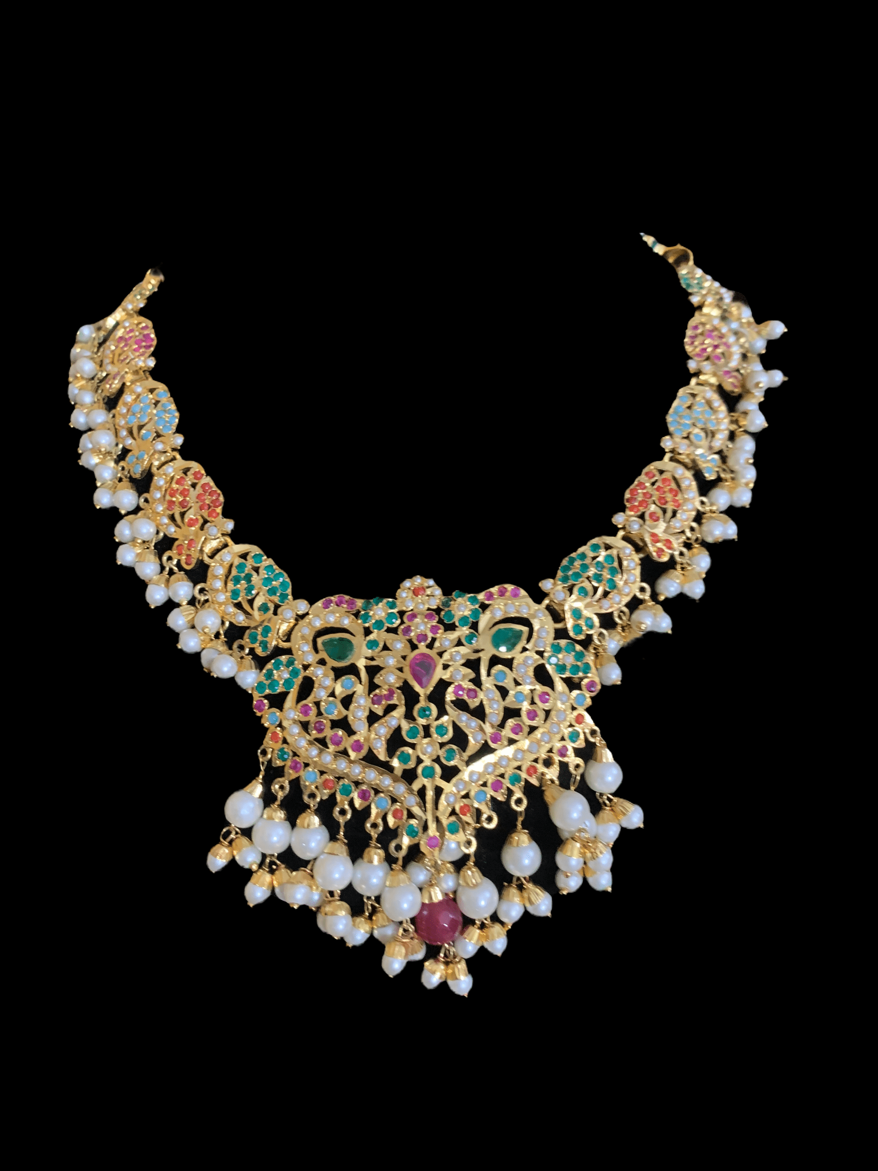 NS70 Neeli navratan jadau pearl necklace with earrings tika (SHIPS IN 3 WEEKS  )