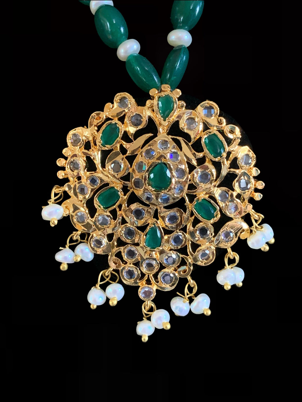 PS514 Hania hyderabadi pendant set in emeralds  ( READY TO SHIP )