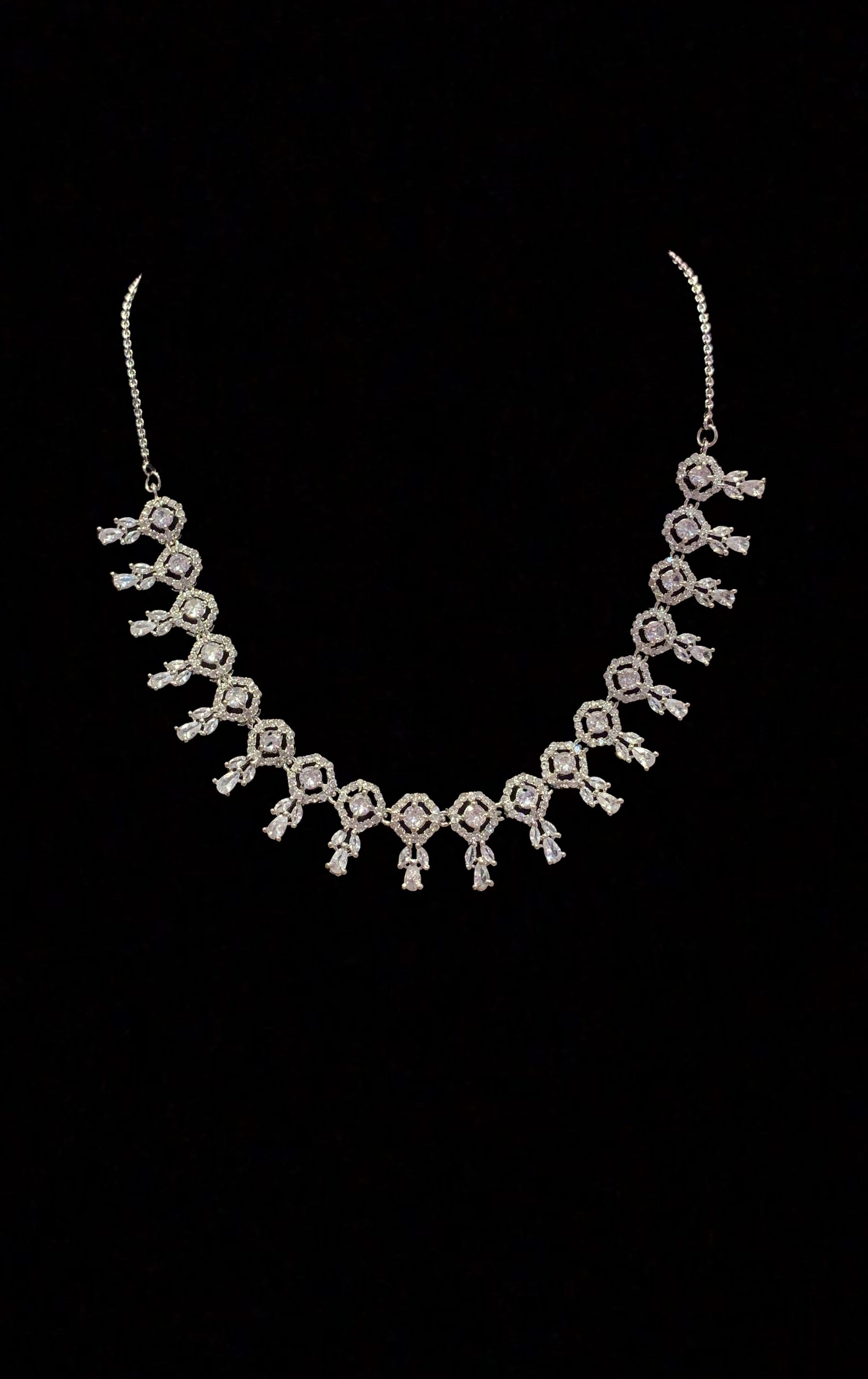 NS154 Mansi cz necklace set in silver plating ( READY TO SHIP  )
