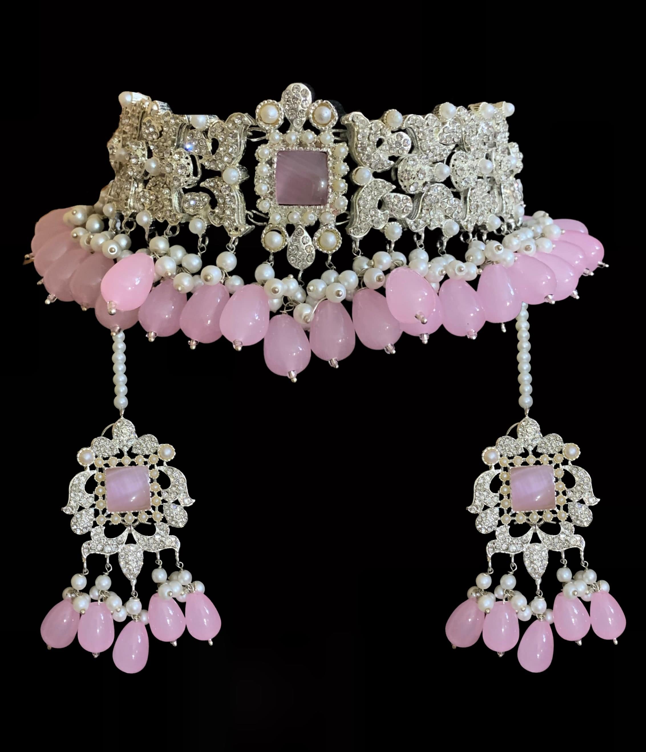 BR10 Anisa zircon bridal set - pink ( SHIPS IN 3 WEEKS  )
