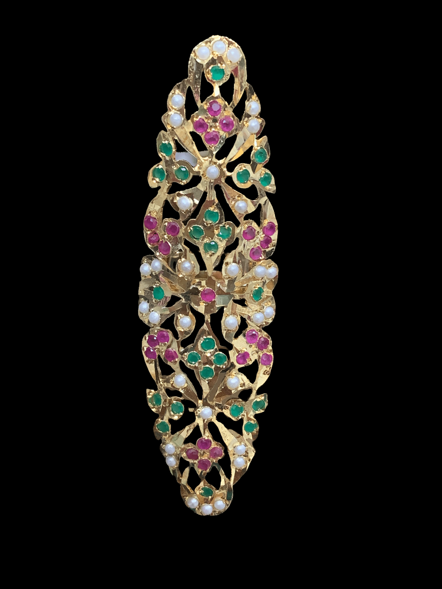 DJR51  Oversized Jadau pearl ring(red  green    ) ( SHIPS IN 4 WEEKS )