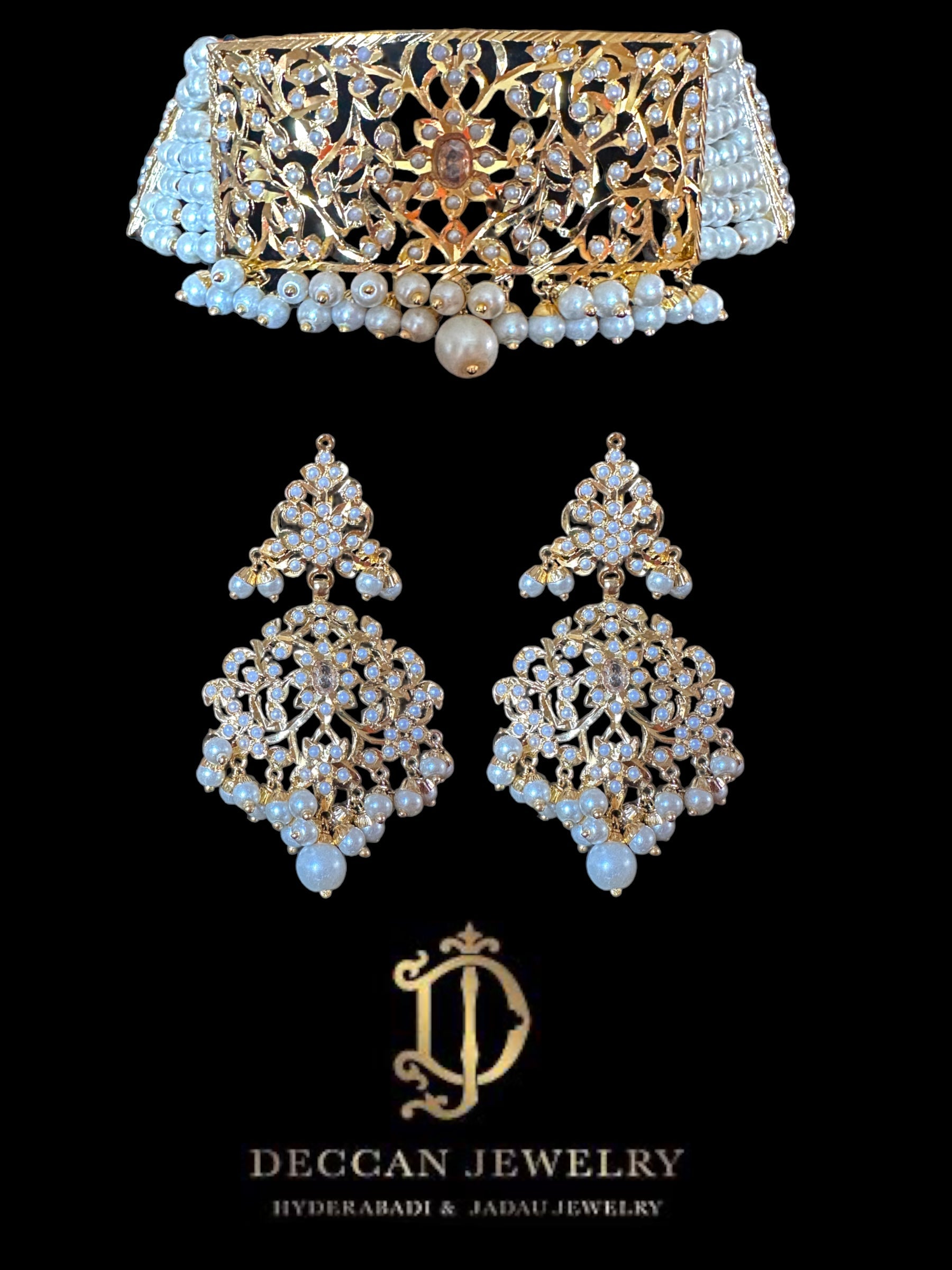 C243 Gold plated jadau choker in pearls ( READY TO SHIP )