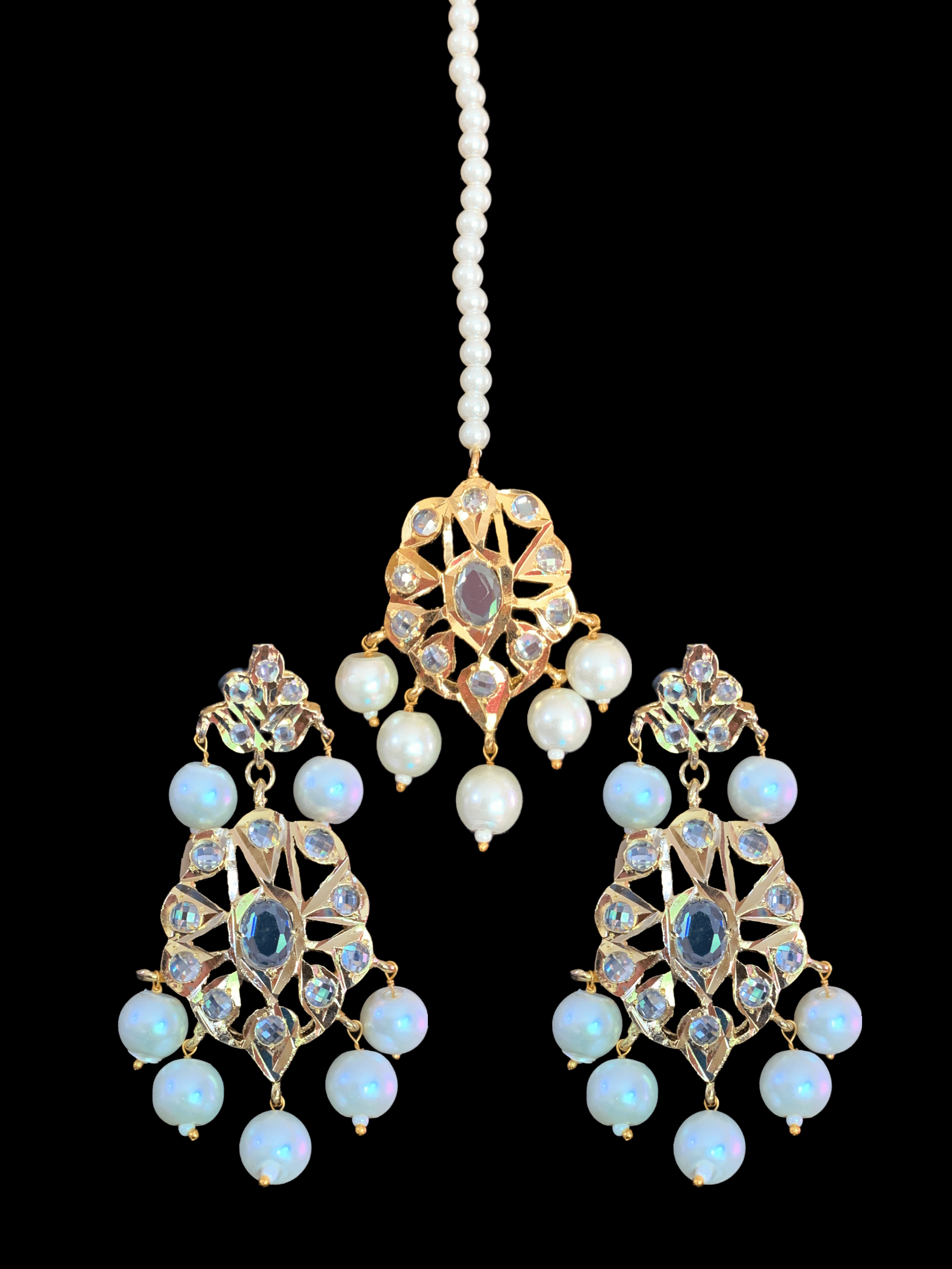SAT42 Soha Hyderabadi five layer necklace / satlada in shell pears ( READY TO SHIP)