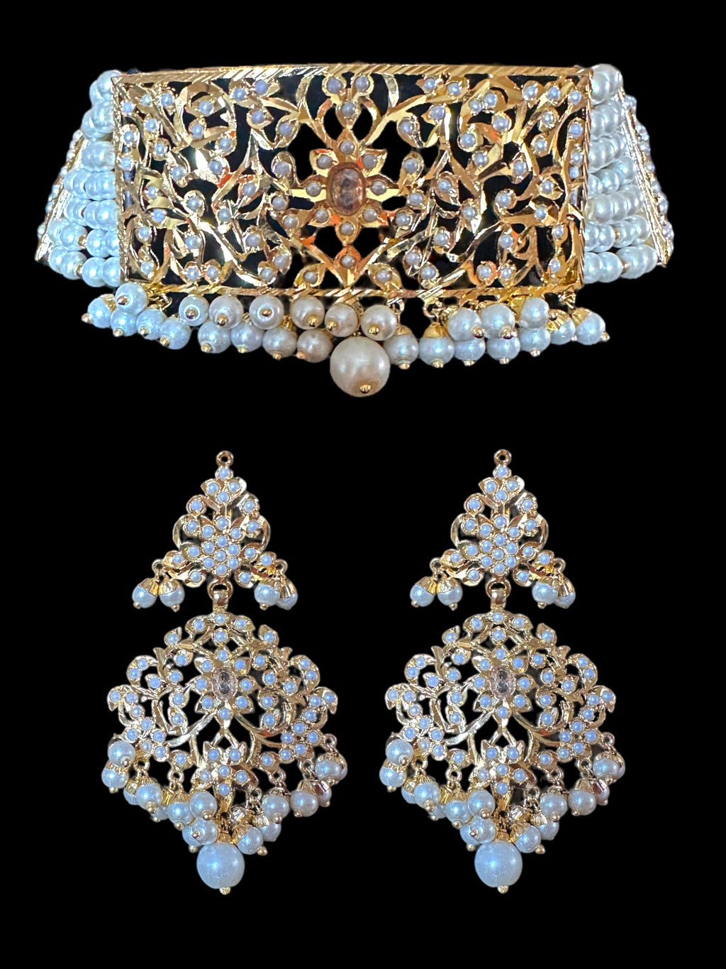 C243 Gold plated jadau choker in pearls ( READY TO SHIP )