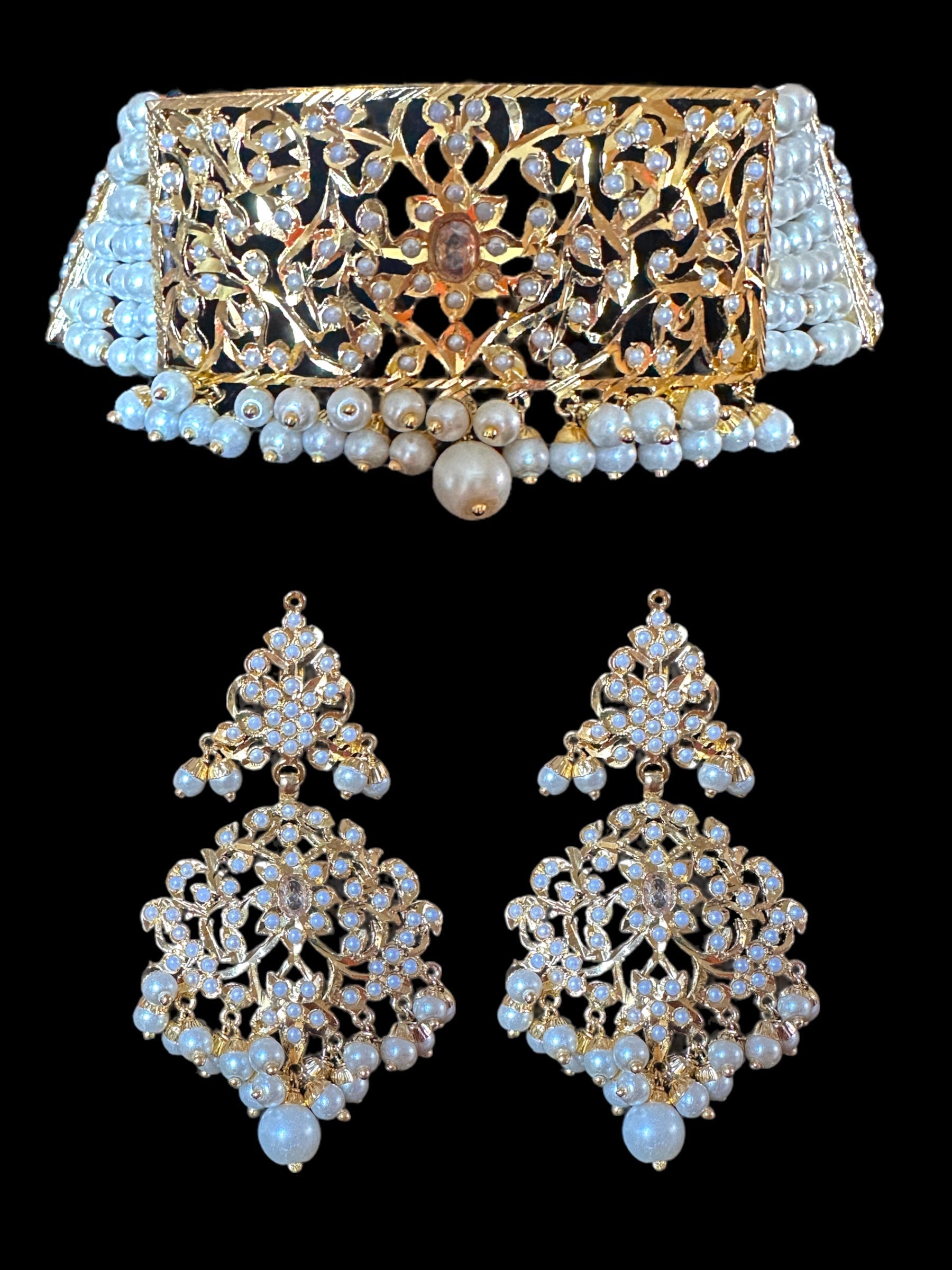 C243 Gold plated jadau choker in pearls ( READY TO SHIP )