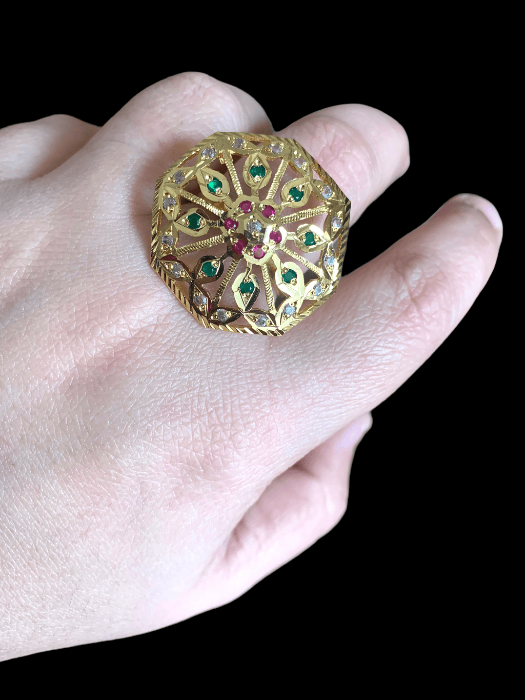 Ruby emerald gold plated silver ring ( READY TO SHIP)