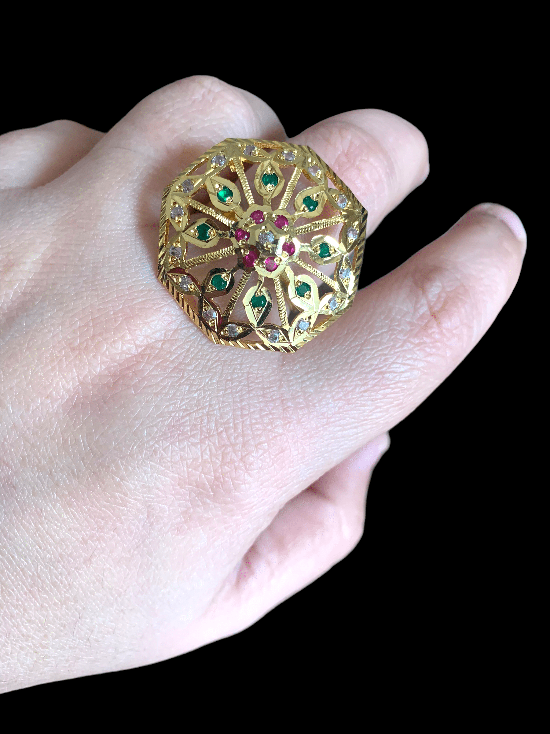 Ruby emerald gold plated silver ring ( READY TO SHIP)