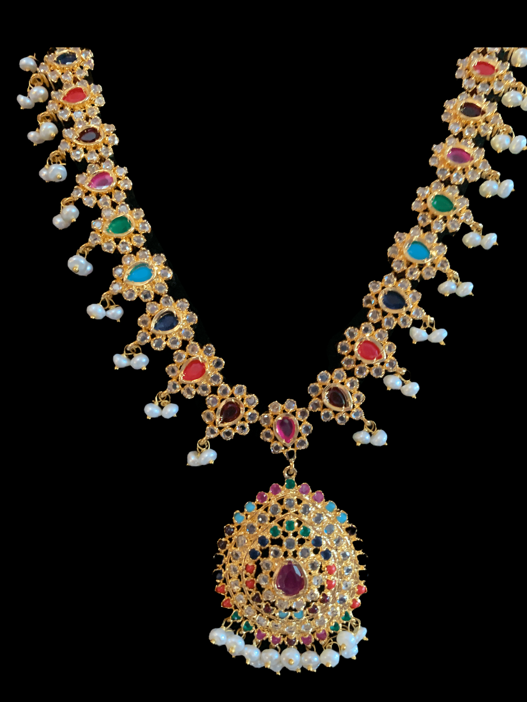 Zehra  fresh water pearls set in Navratan    (READY TO SHIP)