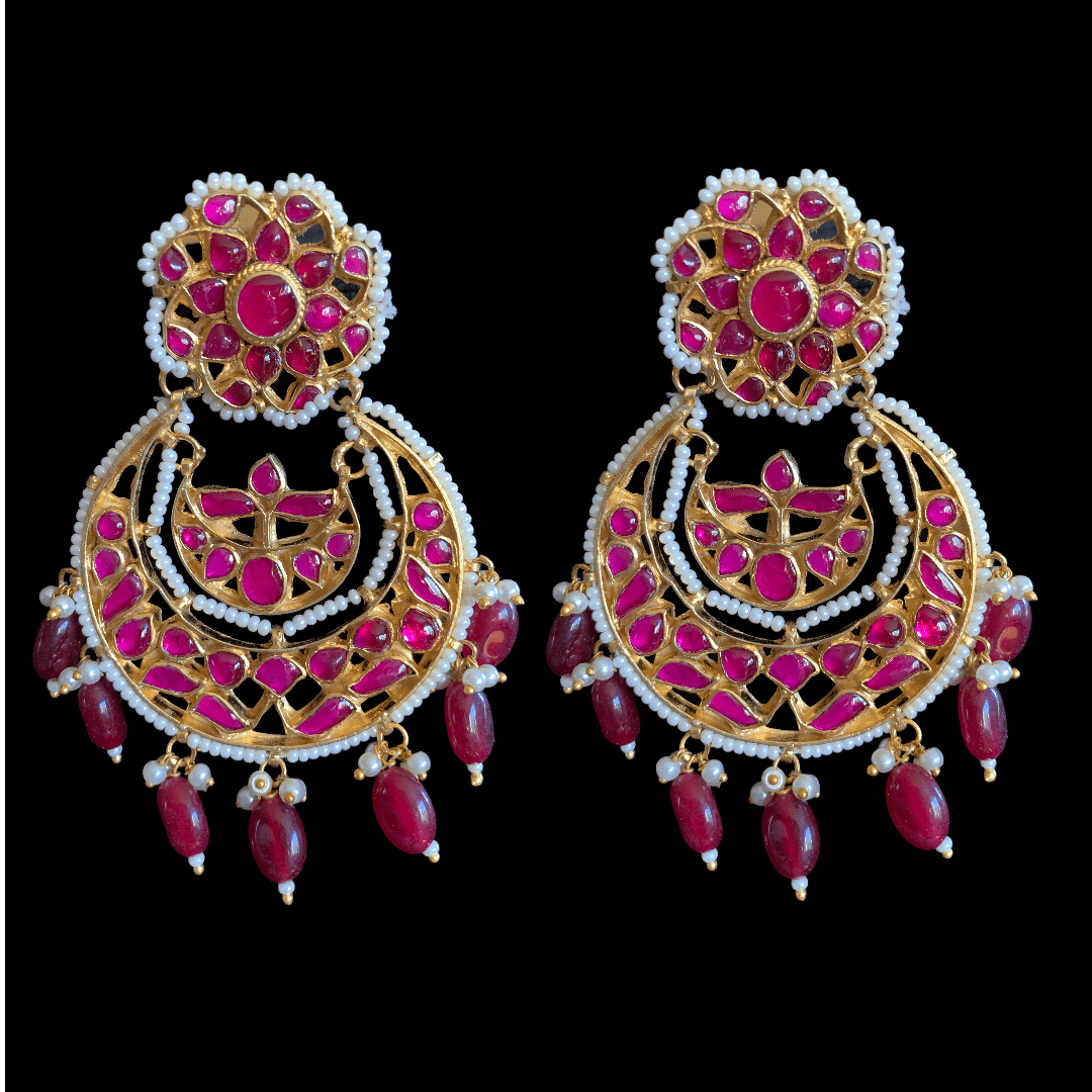 DER184 Huma pachi Kundan chandbali in rubies ( READY TO SHIP )