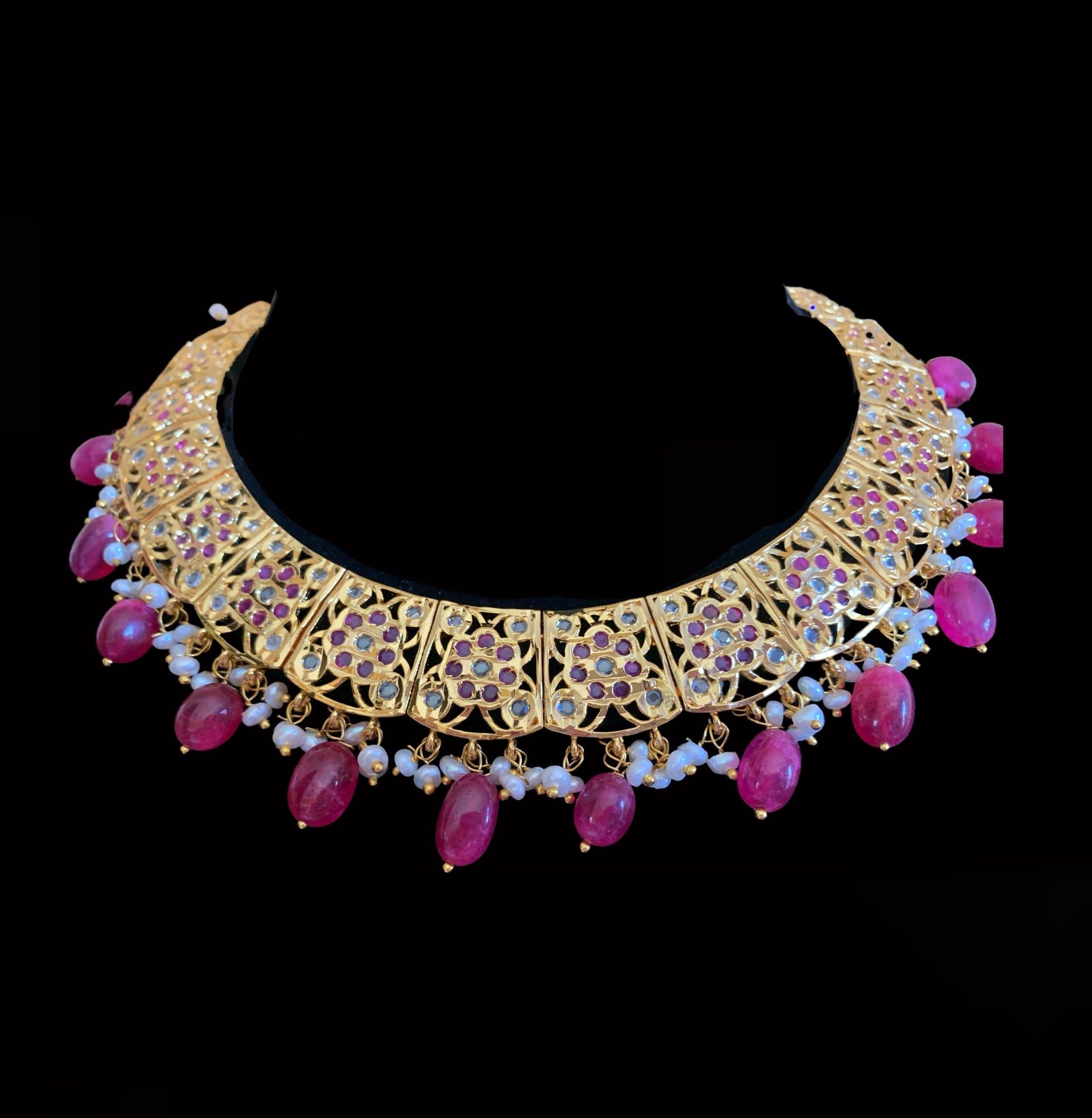 NS142 Badia ruby  with fresh water pearls necklace set  (READY TO SHIP  )