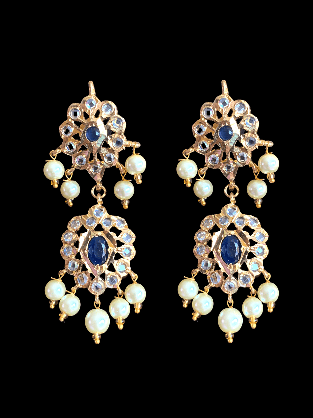 NS233 Ila nizami mango style bridal necklace with earrings in blue  (READY TO SHIP )