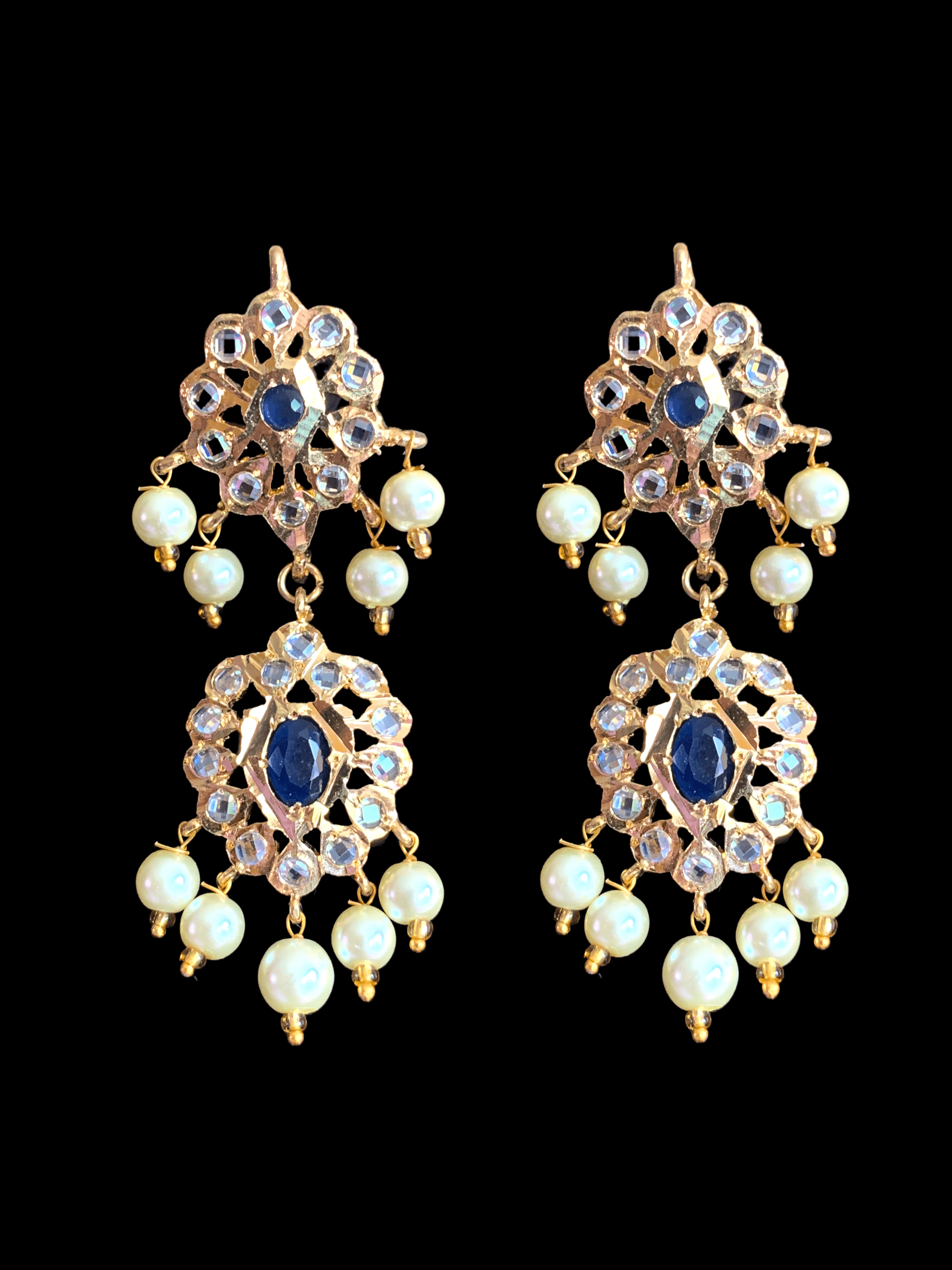 NS233 Ila nizami mango style bridal necklace with earrings in blue  (READY TO SHIP )