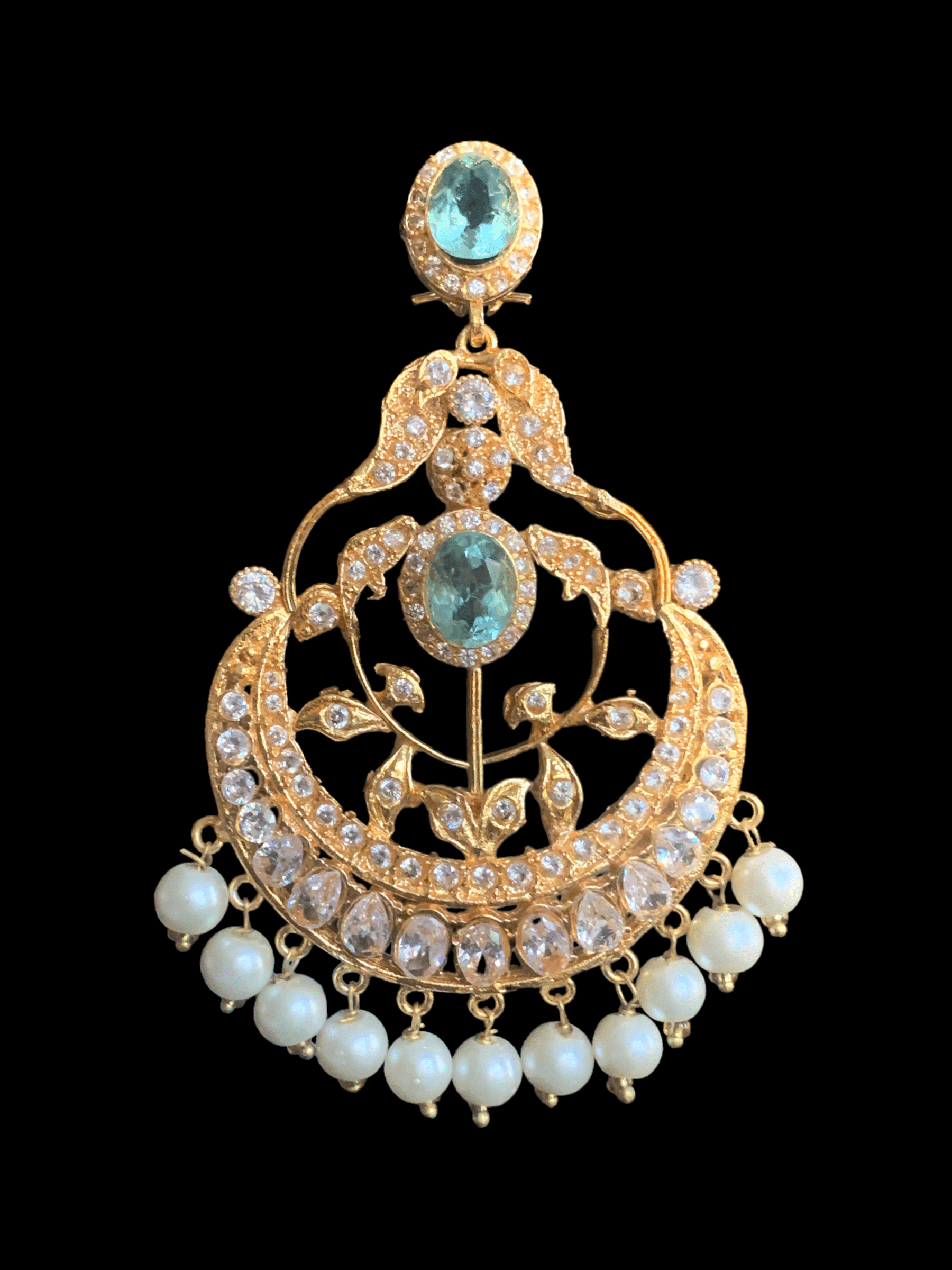 DER257 aqua blue Cz earrings with pearls (SHIPS IN 2 WEEKS )