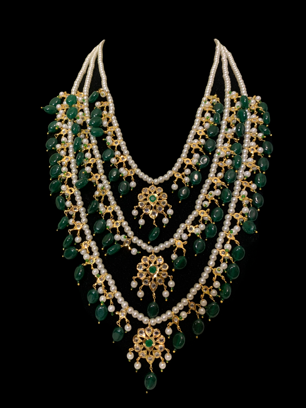 SAT67 Fiona emerald three layer necklace set ( SHIPS IN 4 WEEKS  )