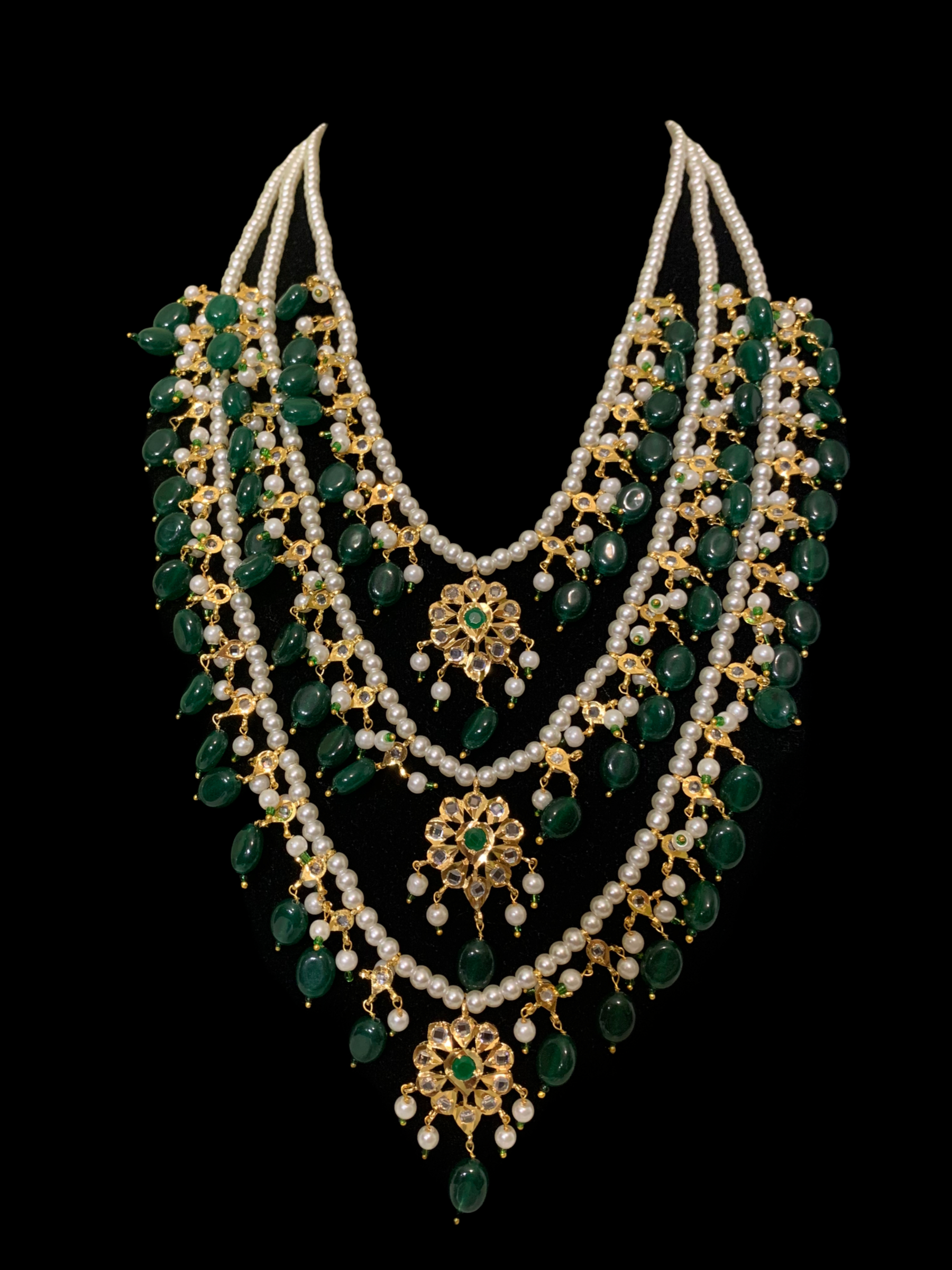 SAT67 Fiona emerald three layer necklace set ( SHIPS IN 4 WEEKS  )