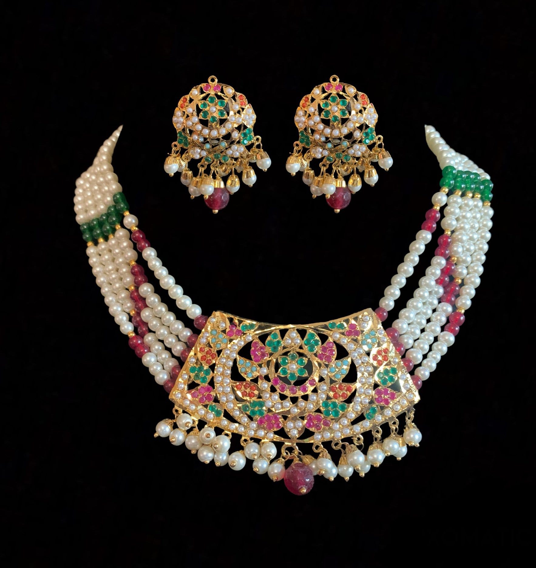 NS180 Ava short necklace set in Navratan ( SHIPS IN 3 WEEKS )
