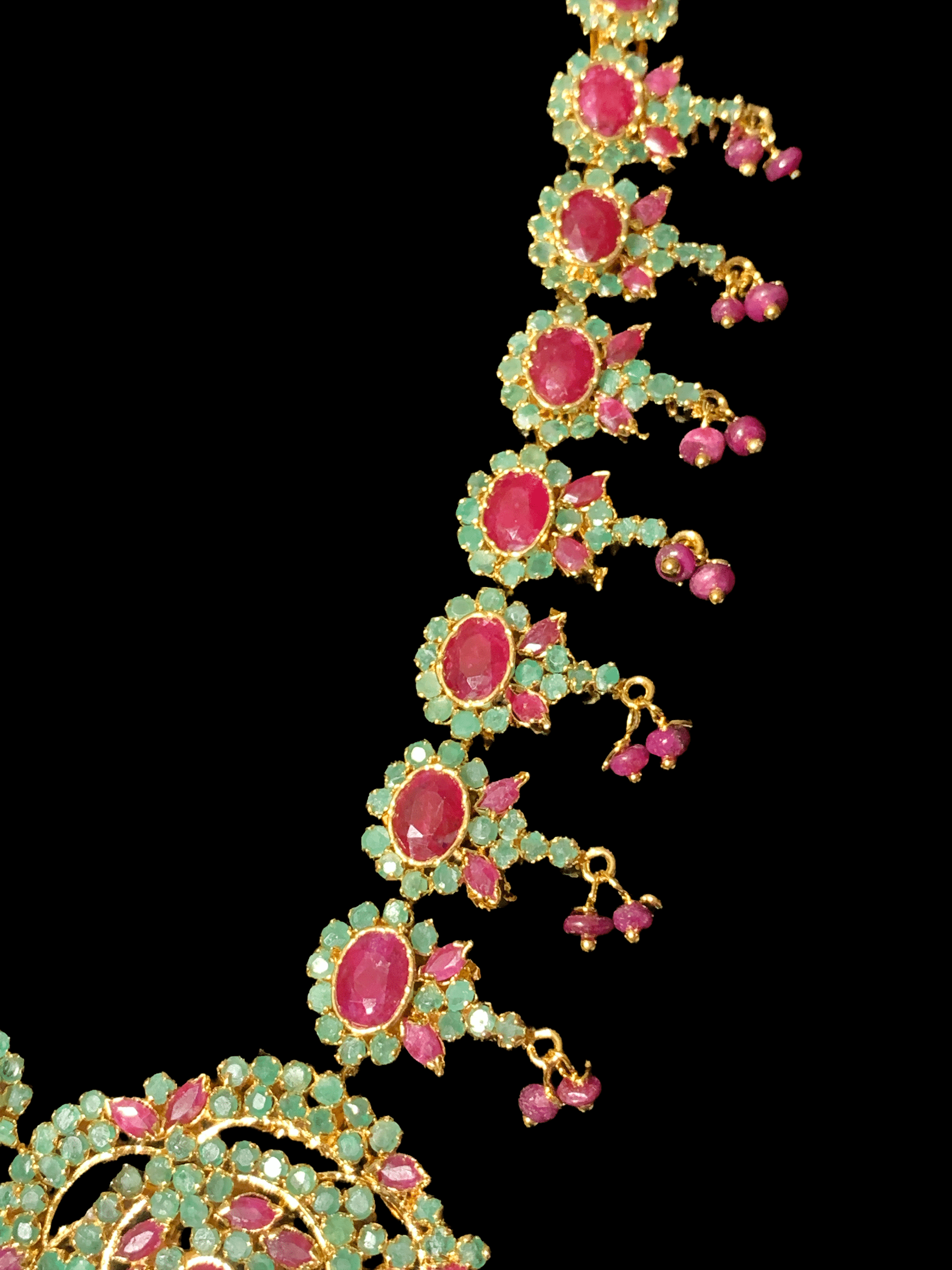 NS45, Neelam real ruby emerald gold plated necklace set ( READY TO SHIP)