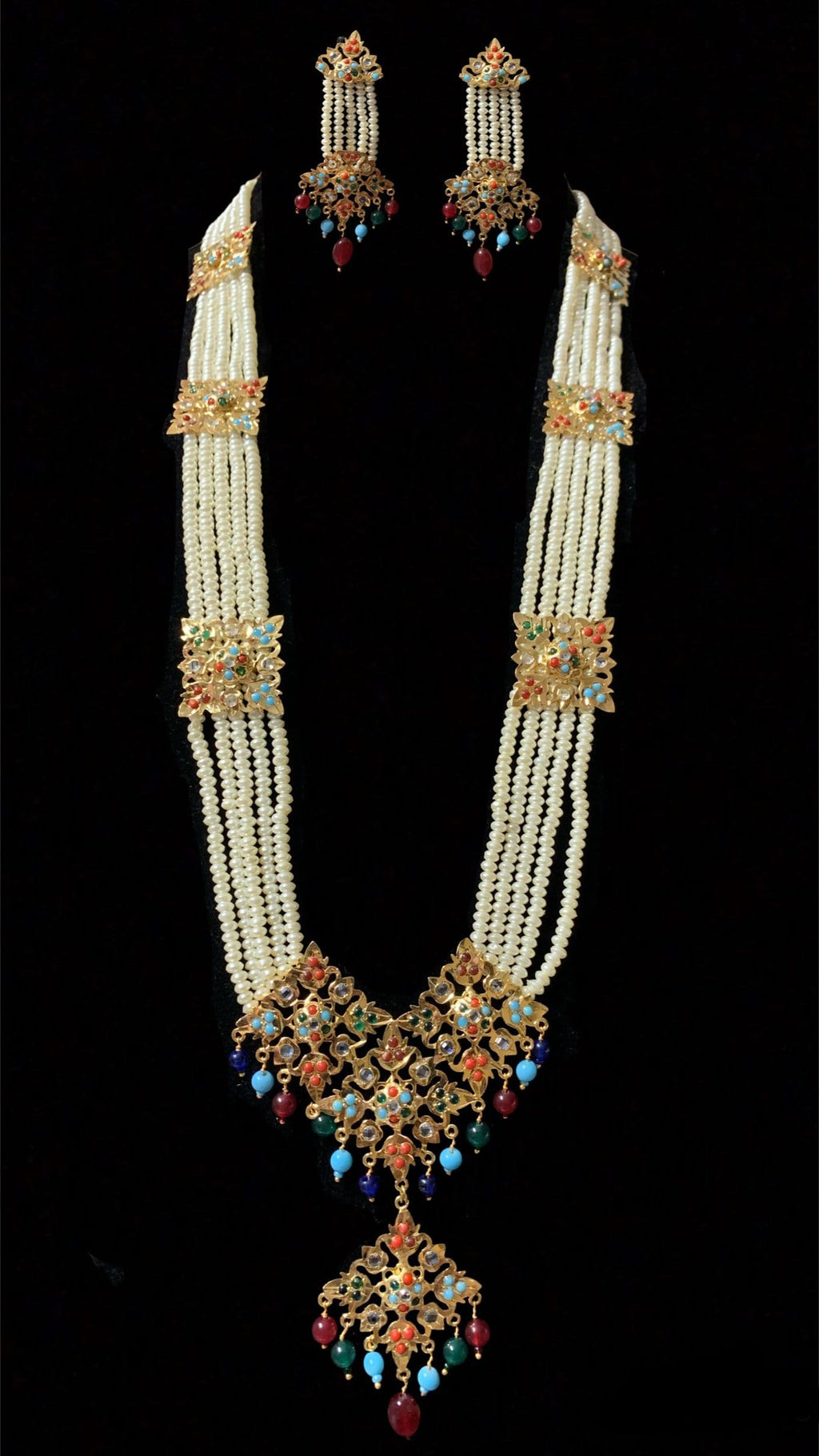 LN87  Naaz Jadau navratan rani haar with earrings(SHIPS IN 4 WEEKS )