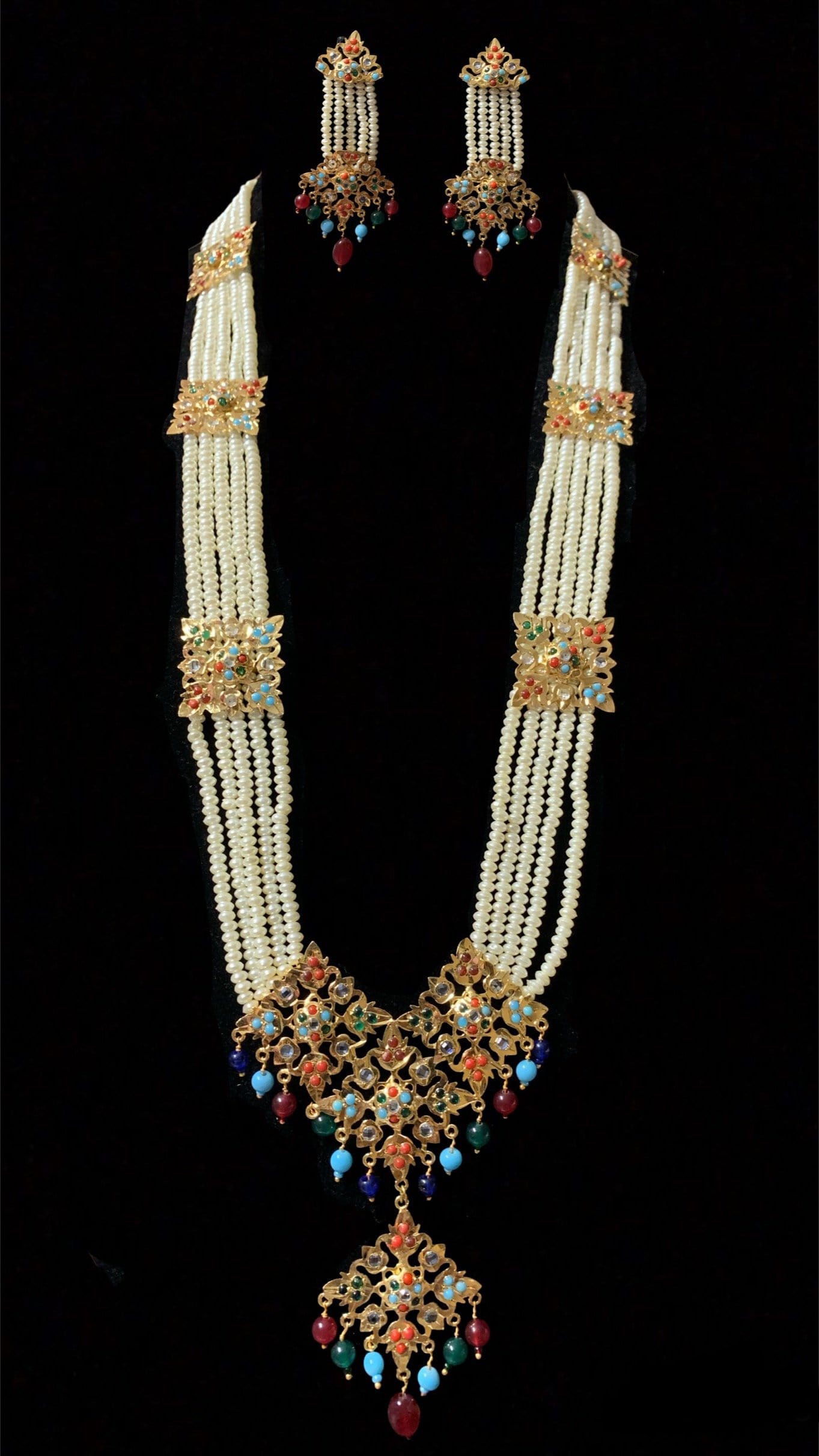 LN87  Naaz Jadau navratan rani haar with earrings(SHIPS IN 4 WEEKS )