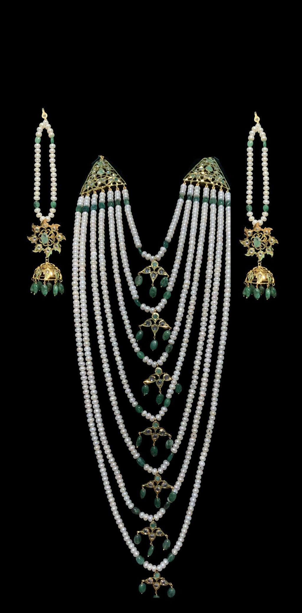 Insia bridal jadavi lacha satlada set in emeralds , ( SHIPS IN 1 WEEK )