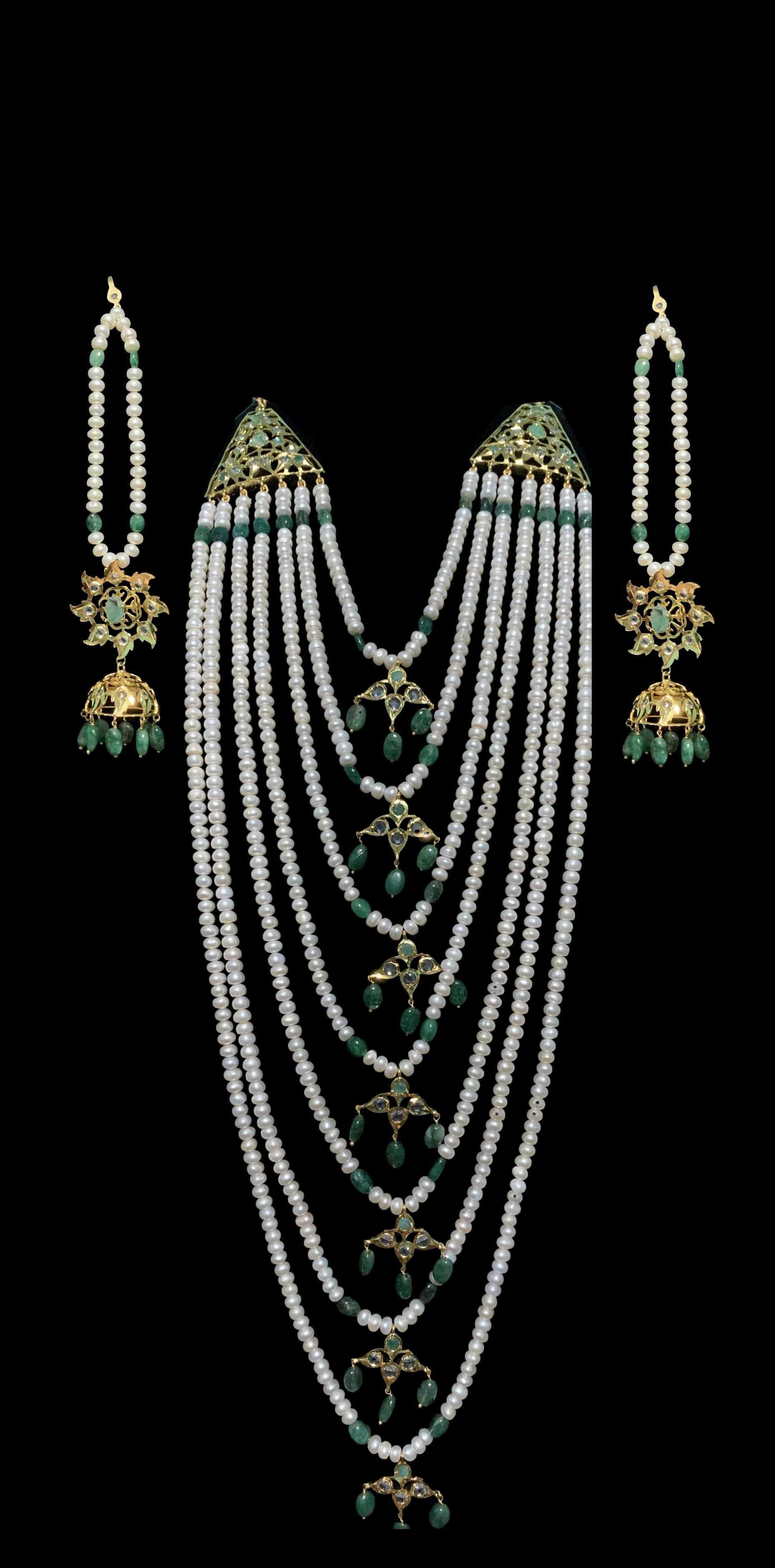 Insia bridal jadavi lacha satlada set in emeralds , ( SHIPS IN 1 WEEK )