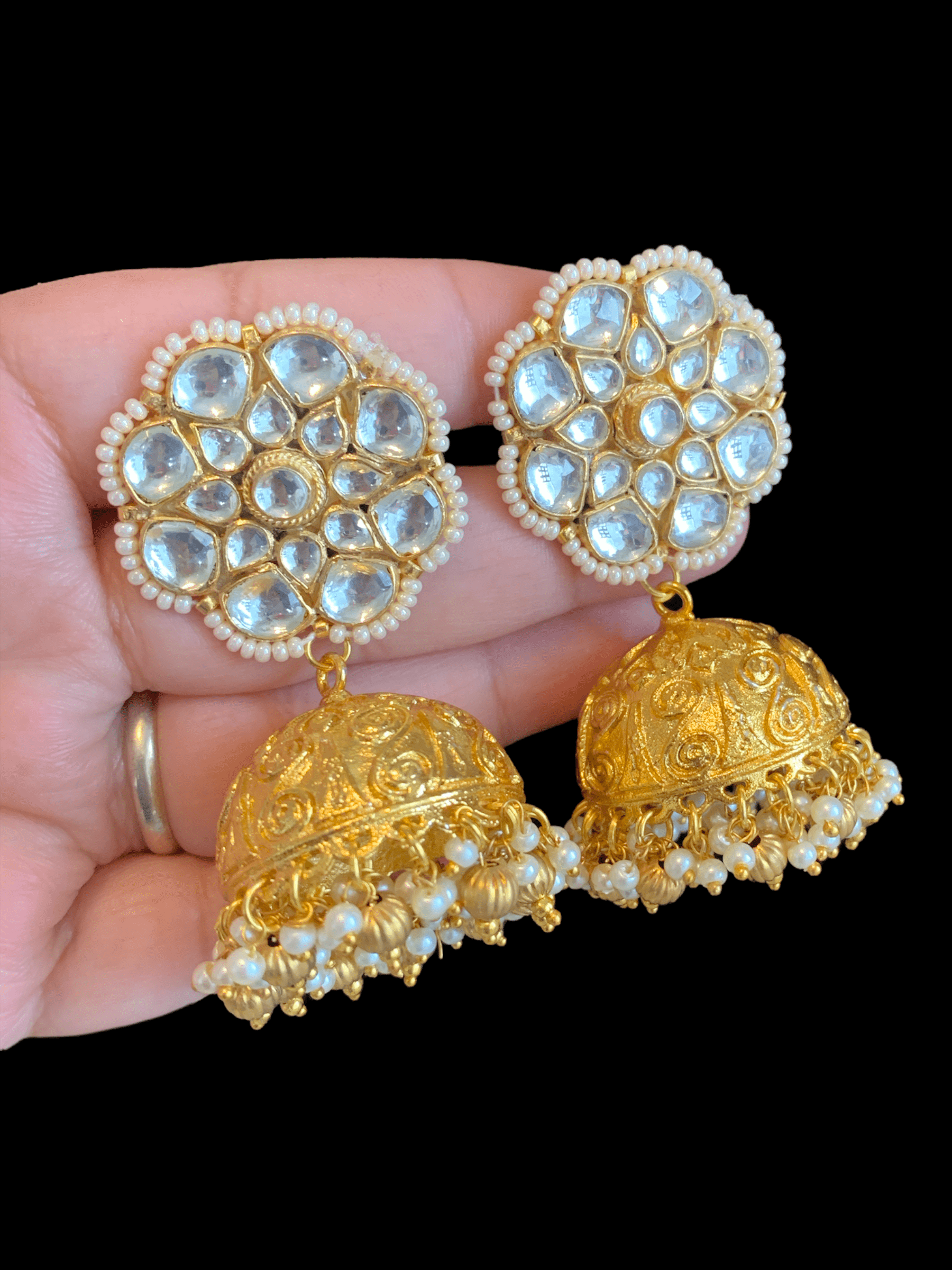 DER114 Atheeba kundan jhumka (READY TO SHIP )